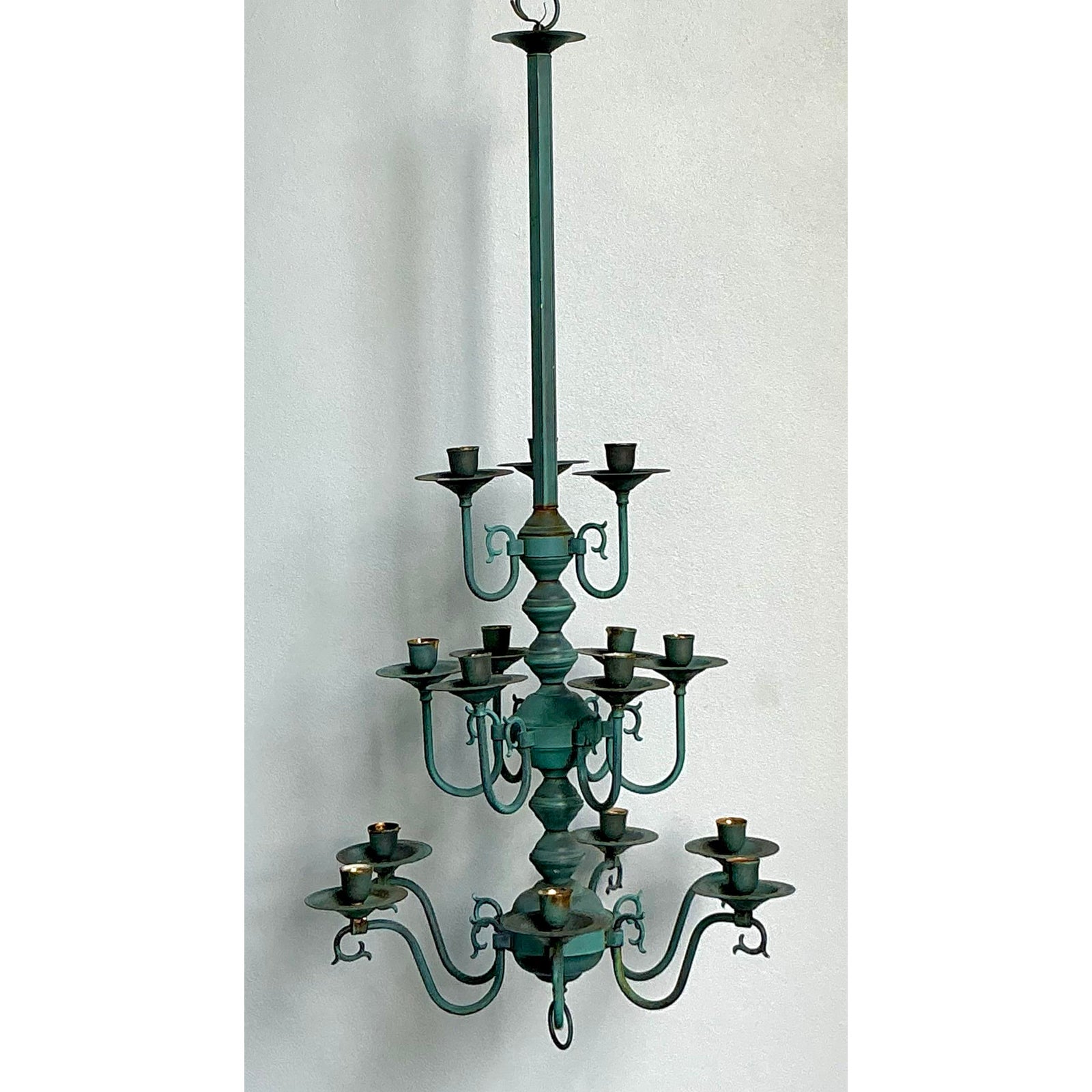 Vintage Boho Verdigris 15 Arm Chandelier - Back view