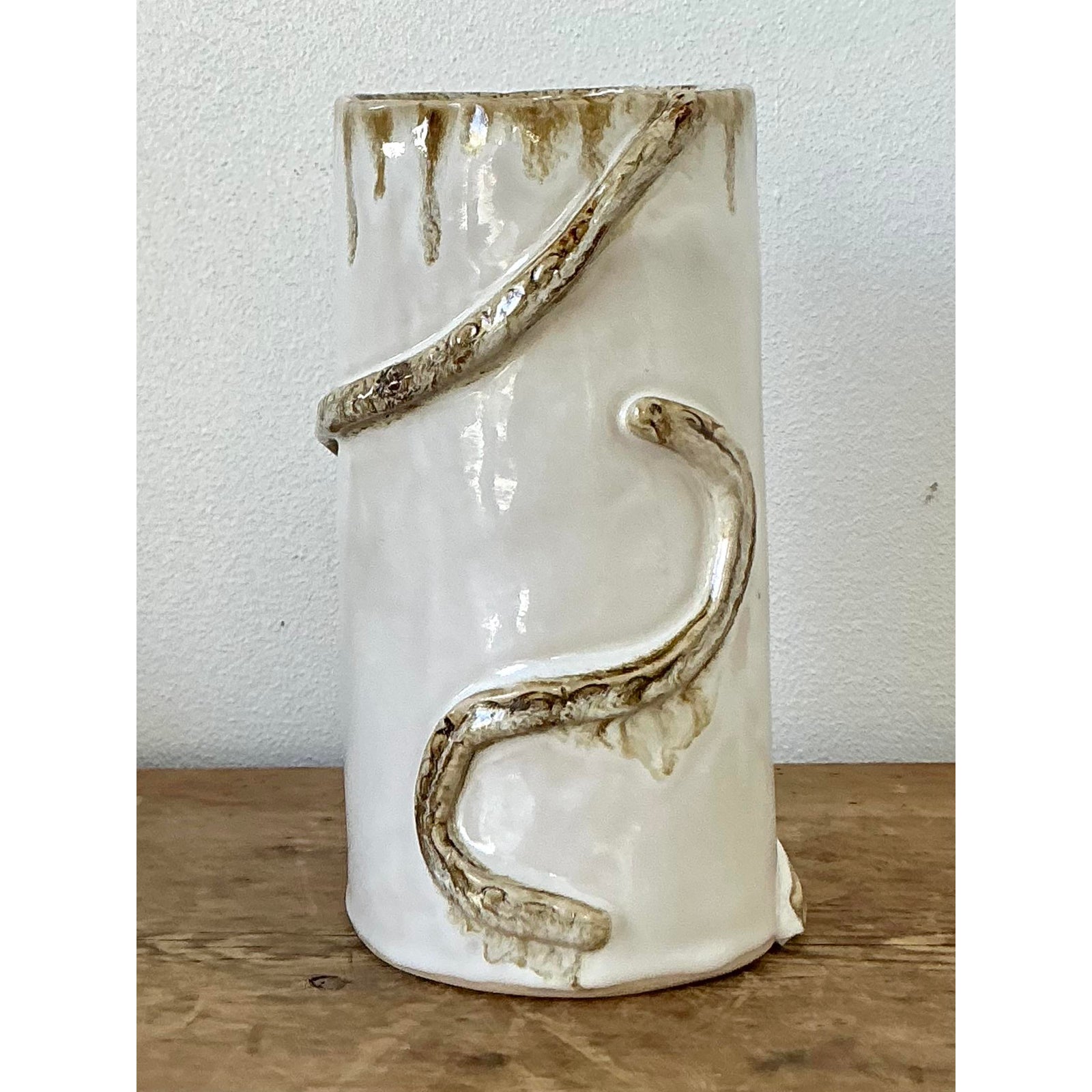Vintage Boho Original Studio Pottery Snake Vase - Detail view