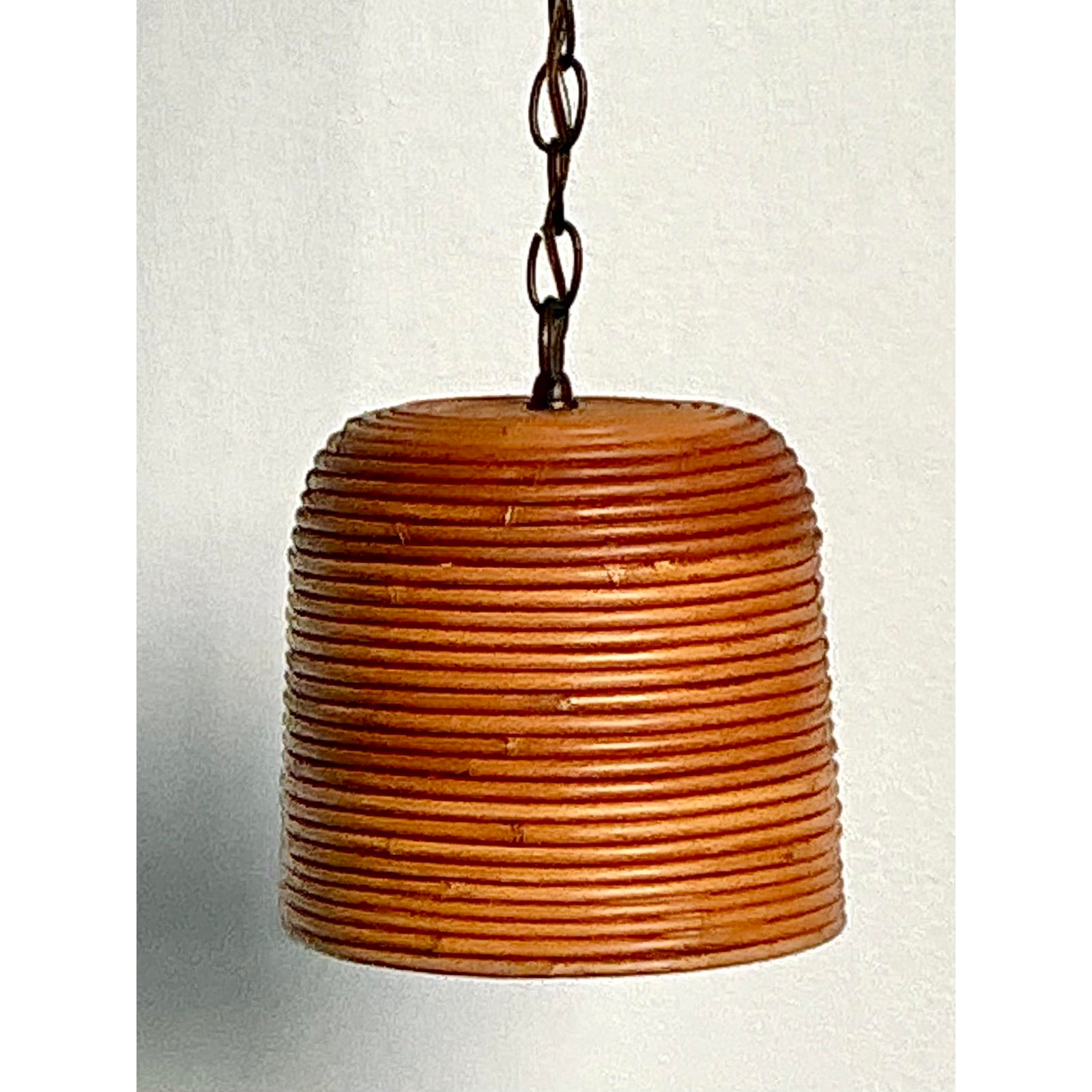 Vintage Boho Coiled Pencil Reed Hanging Light Pendant - Detail view