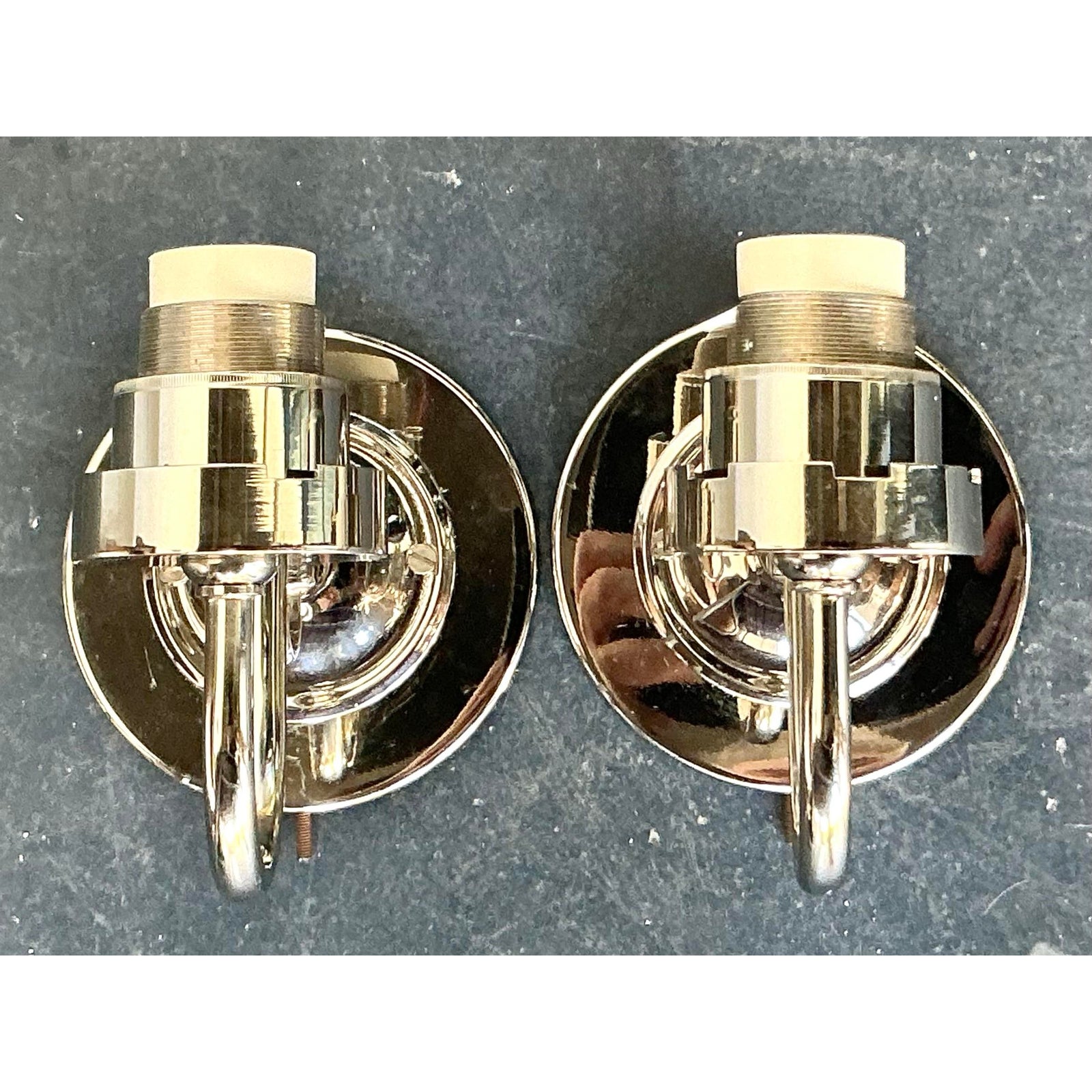 Vintage Boho Vaughan Polished Nickel Light Sconce - A Pair - Side view