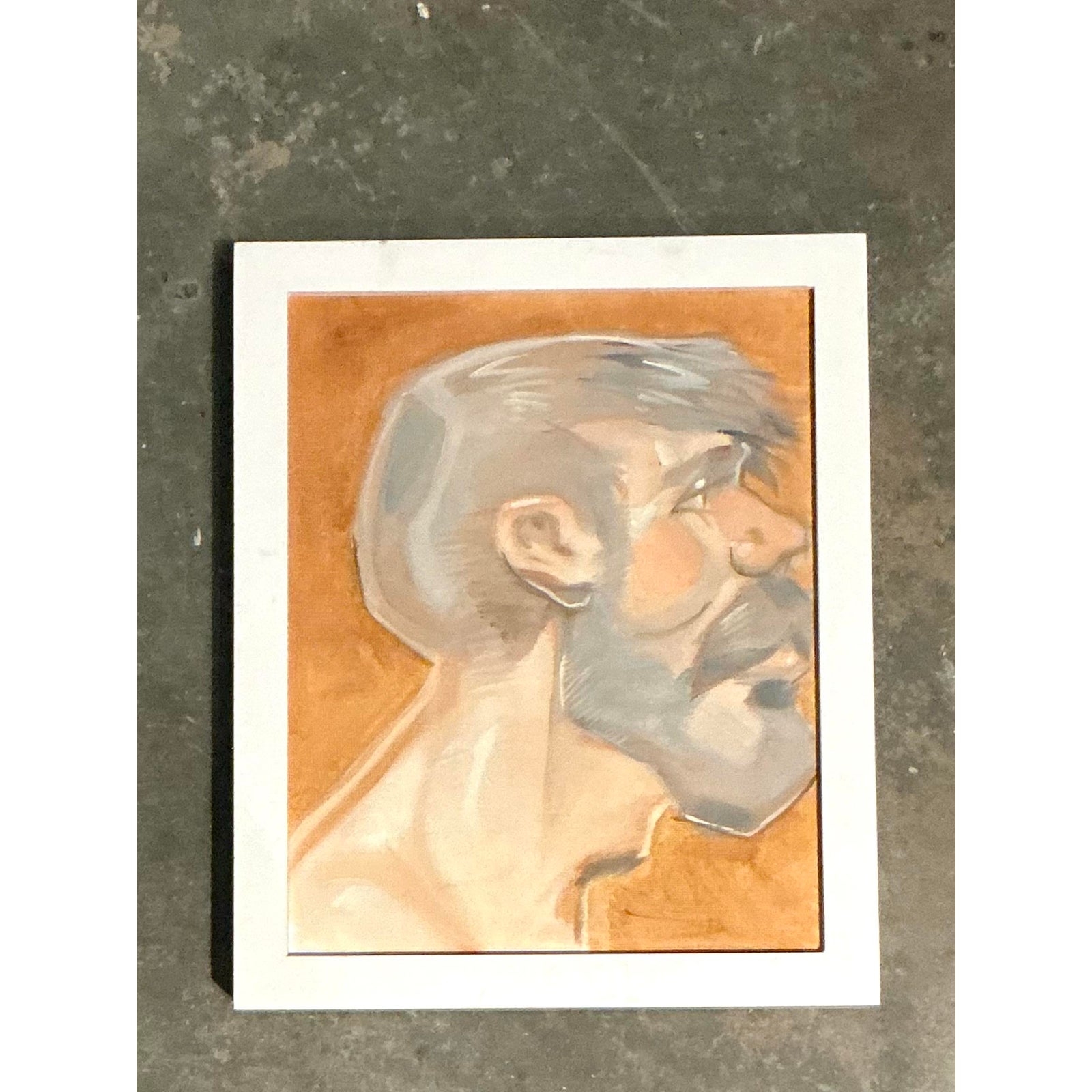 Vintage Boho Original Oil Portrait of Man - Glass, 9.25W x 11.25H - Detail view