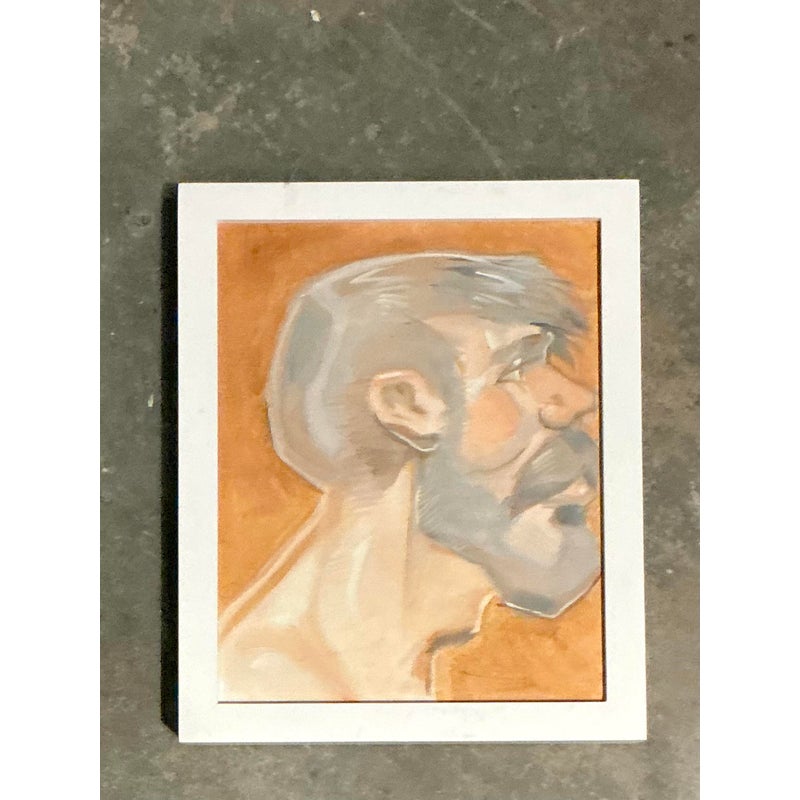 Vintage Boho Original Oil Portrait of Man - Glass, 9.25W x 11.25H - Side view