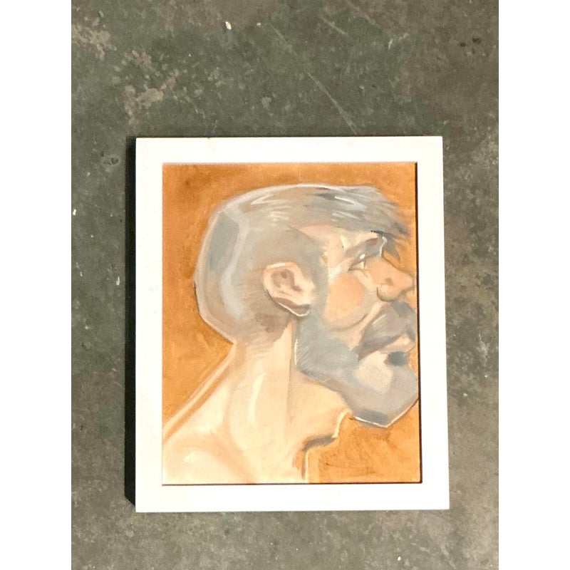 Vintage Boho Original Oil Portrait of Man - Glass, 9.25W x 11.25H - Back view