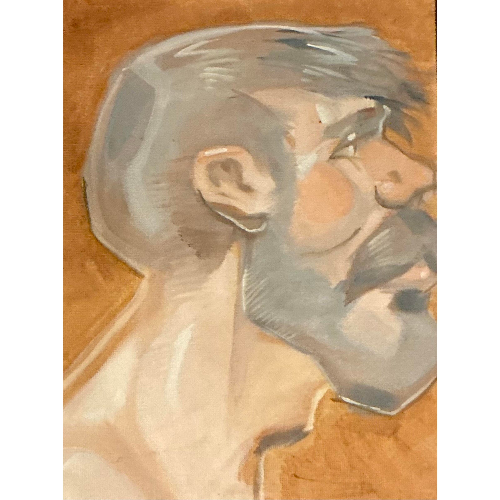 Vintage Boho Original Oil Portrait of Man - Glass, 9.25W x 11.25H - Top view