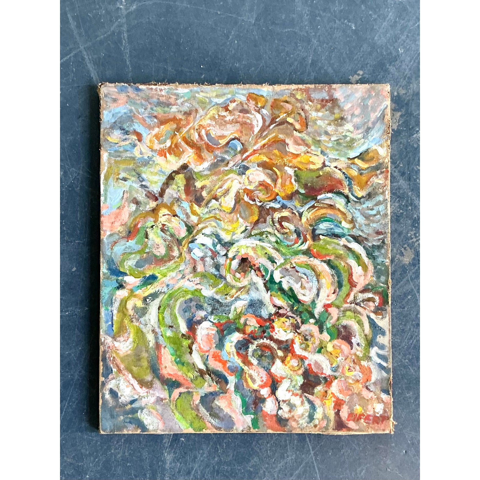 Vintage Boho Abstract Oil Painting on Canvas - Glass, 24W x 29H - Detail view