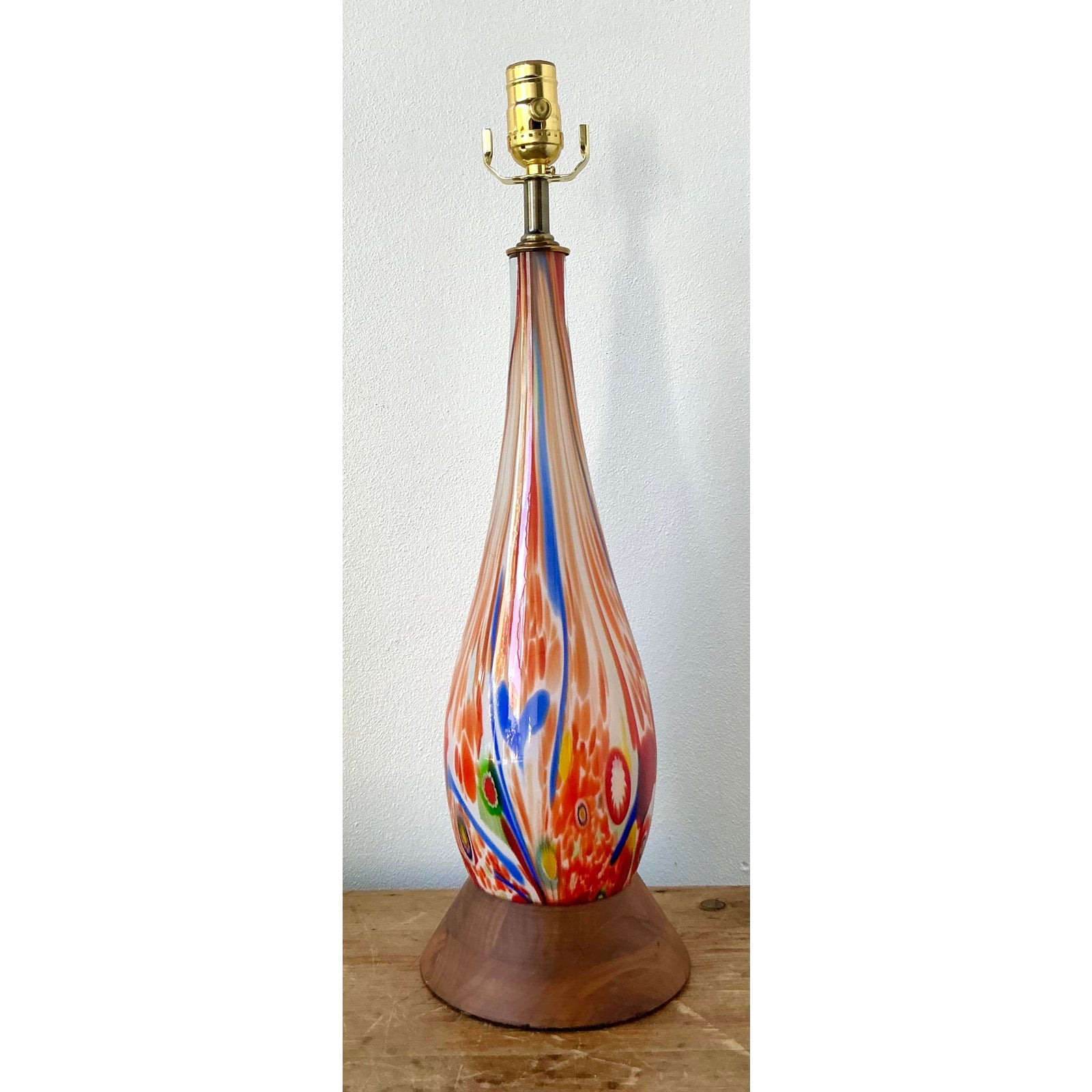 Vintage Boho Italian Glass Lamp - Glass, 6.5W x 22.25H - Detail view