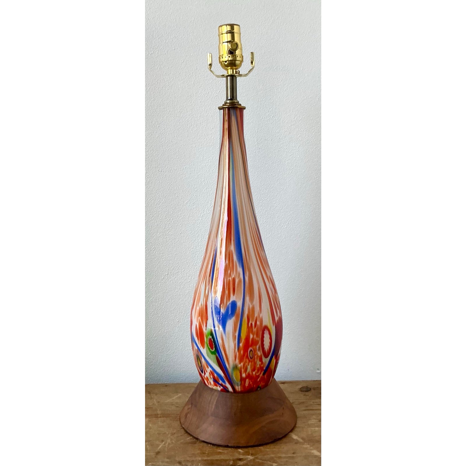 Vintage Boho Italian Glass Lamp - Glass, 6.5W x 22.25H - Side view