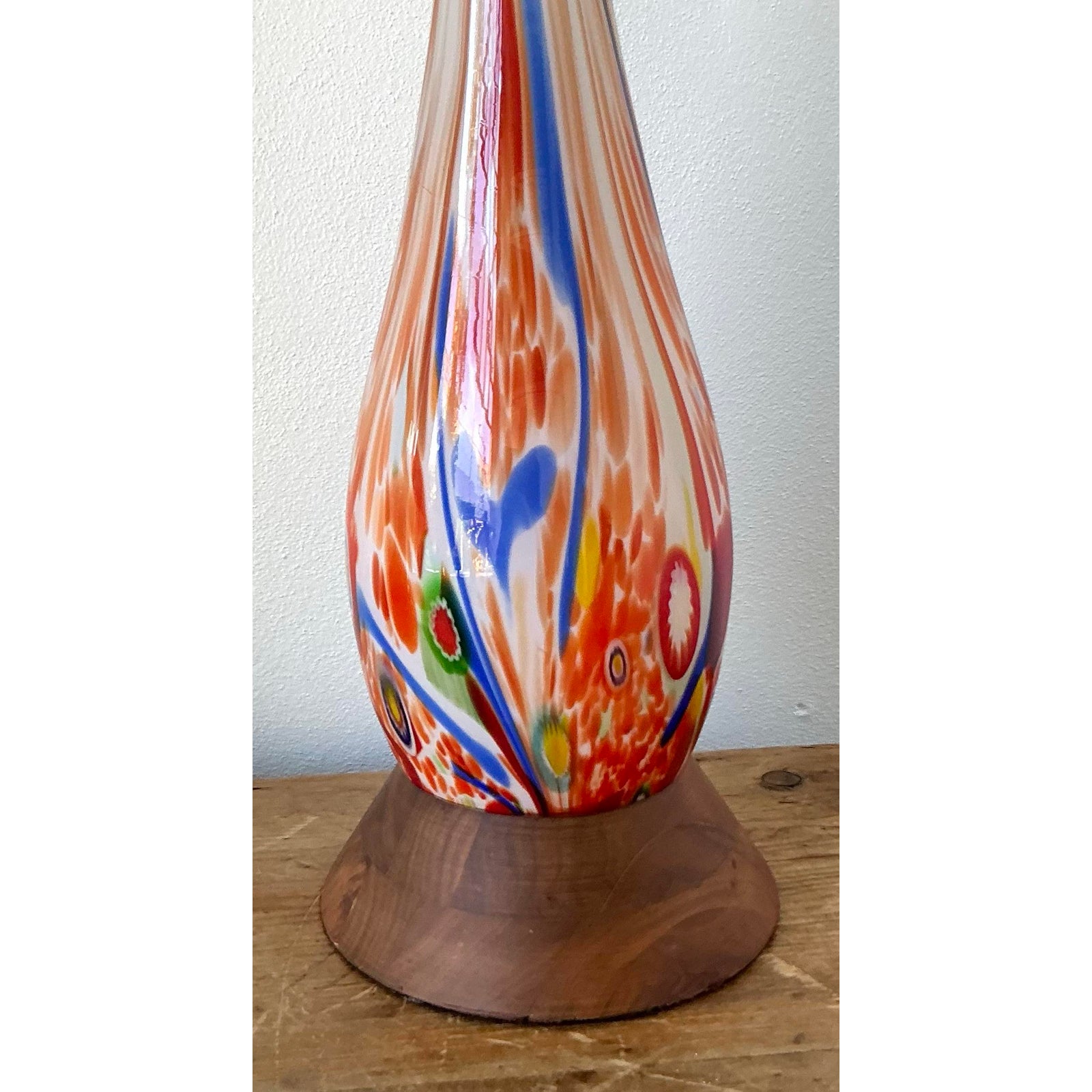 Vintage Boho Italian Glass Lamp - Glass, 6.5W x 22.25H - Back view