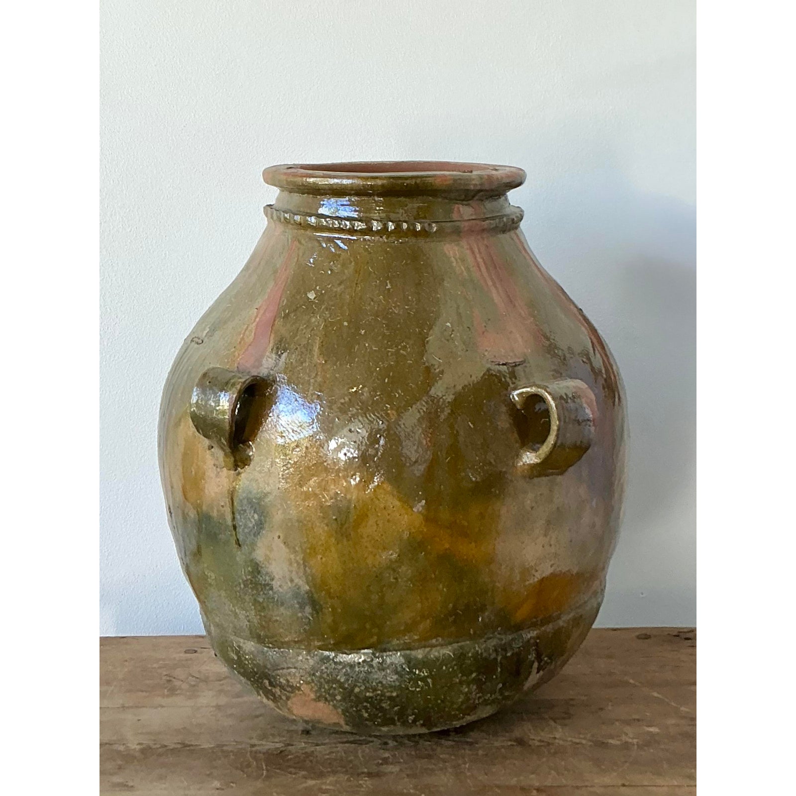 Vintage Boho Glazed Ceramic Urn - Paper, 22.5W x 26.5H - Detail view