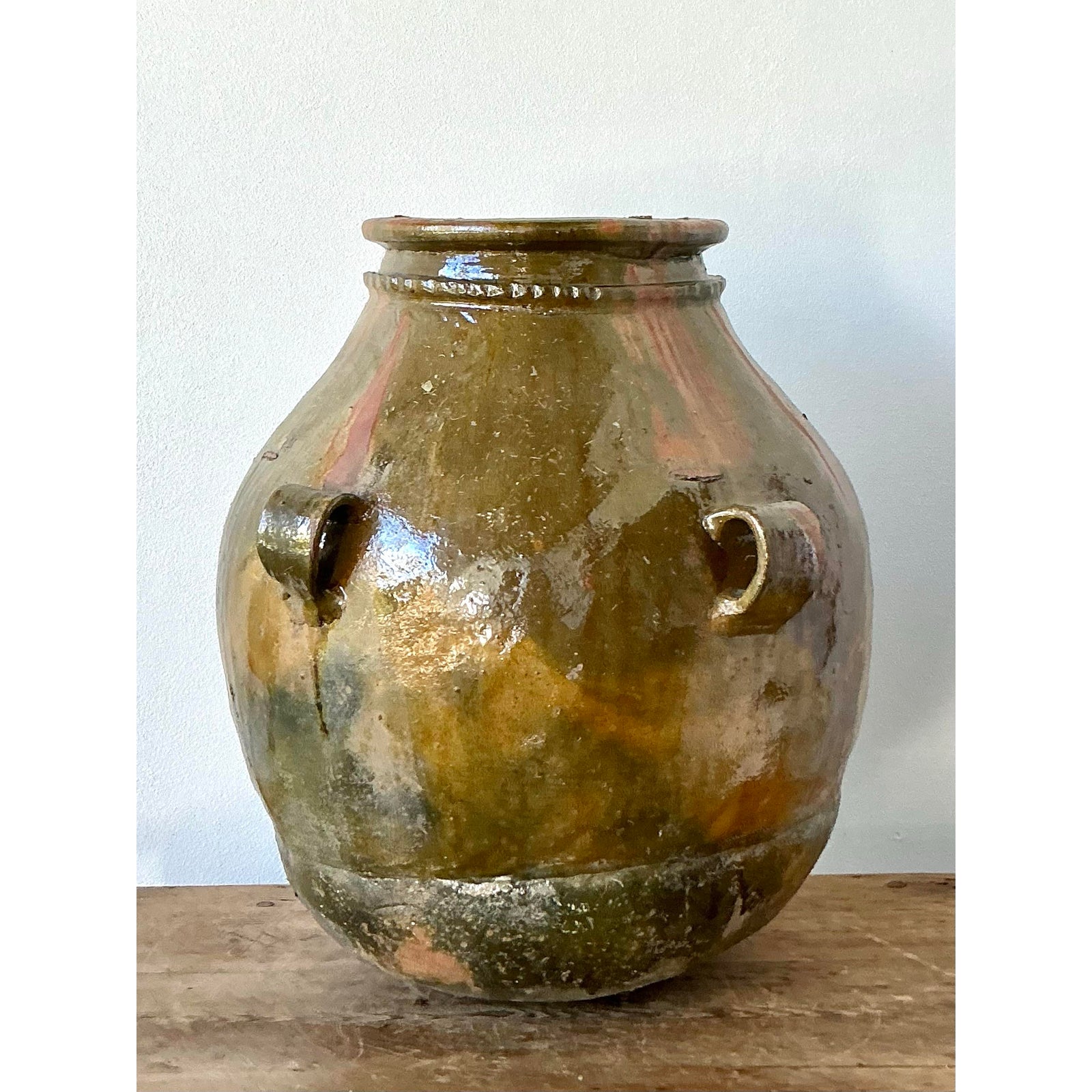 Vintage Boho Glazed Ceramic Urn - Paper, 22.5W x 26.5H - Side view
