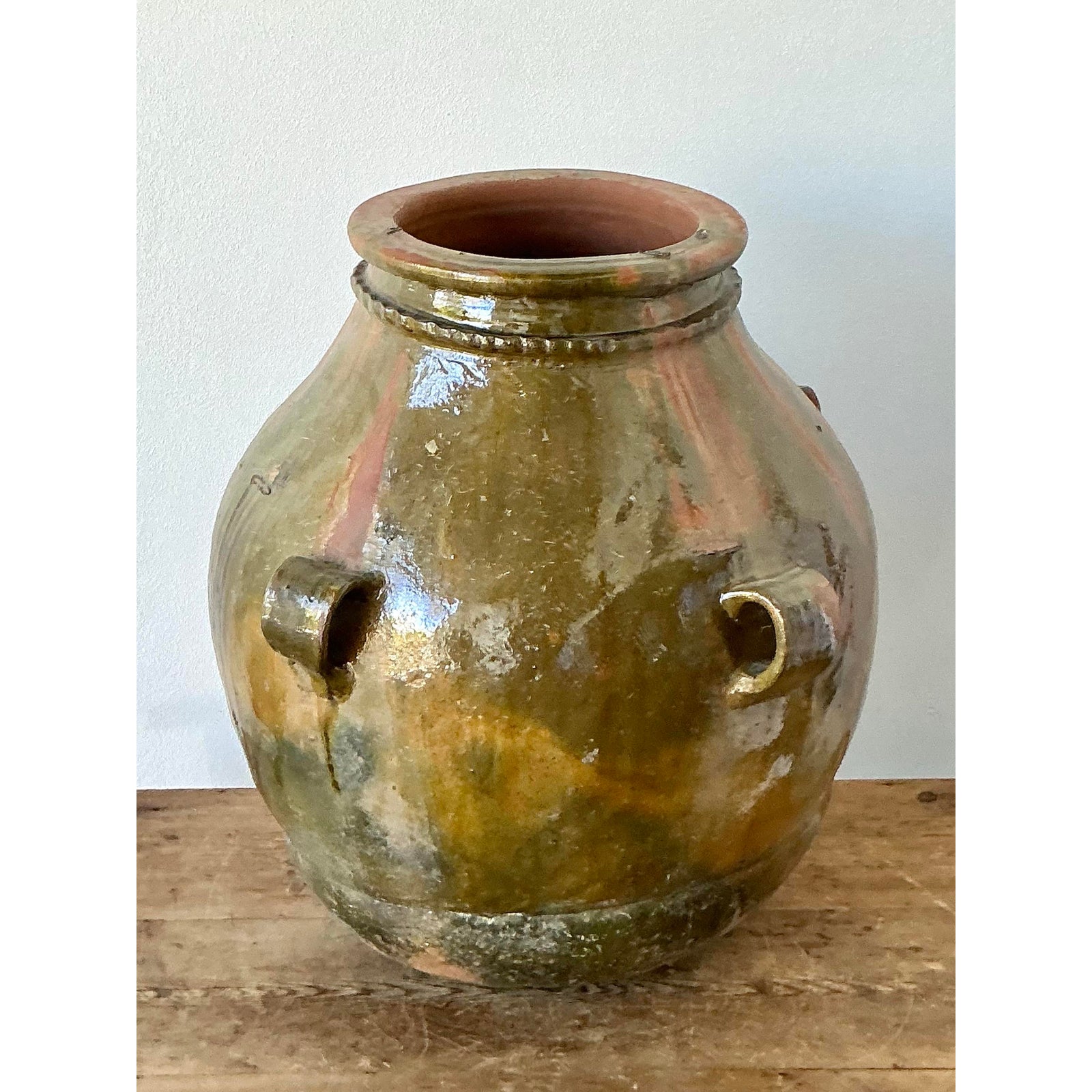Vintage Boho Glazed Ceramic Urn - Paper, 22.5W x 26.5H - Back view