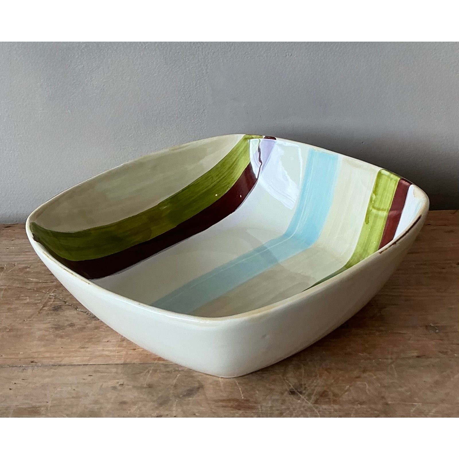 Vintage Boho Italian Vietri Glazed Ceramic Serving Bowl - Top view