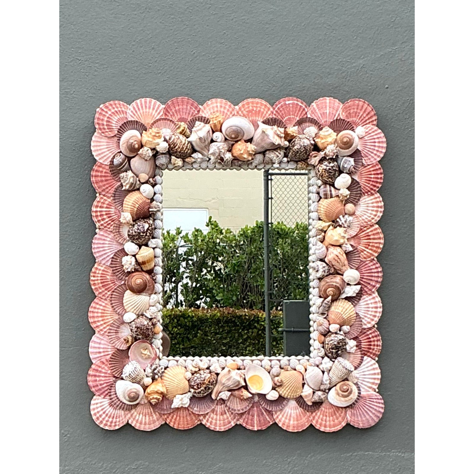 Vintage Boho Shell Encrusted Mirror - Mirrored Glass, 29.75W x 33H - Detail view
