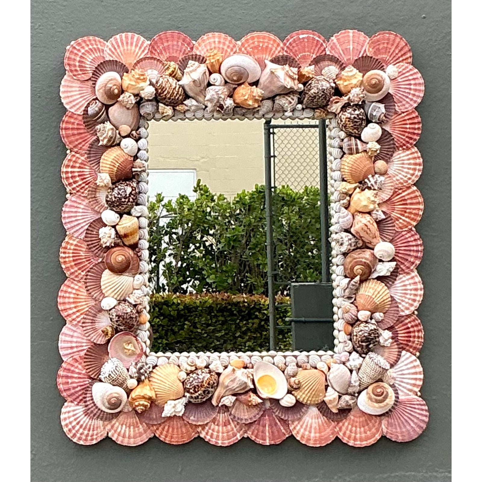 Vintage Boho Shell Encrusted Mirror - Mirrored Glass, 29.75W x 33H - Back view