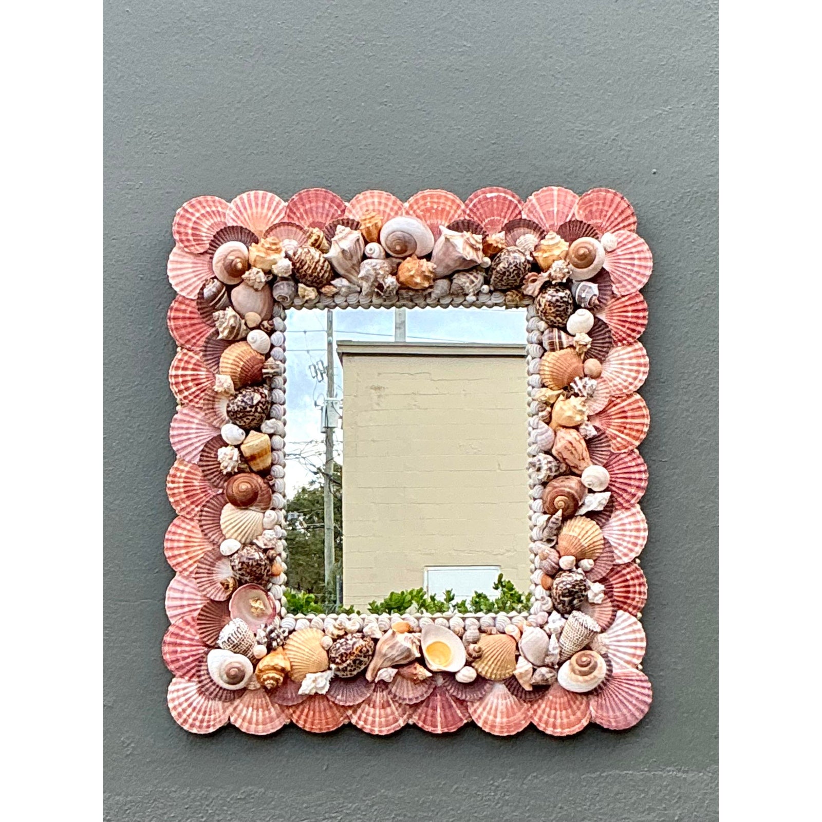 Vintage Boho Shell Encrusted Mirror - Mirrored Glass, 29.75W x 33H - Top view