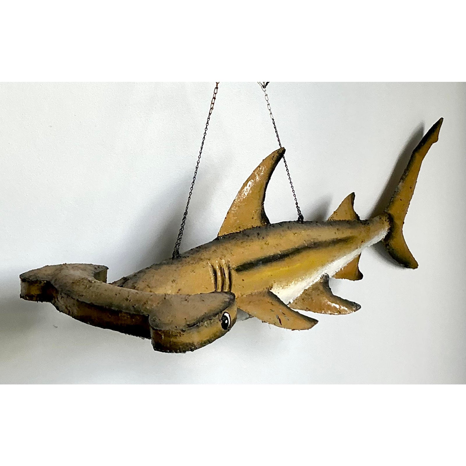 Vintage Boho Torch Cut Wrought Iron Hammer Head Shark - Back view