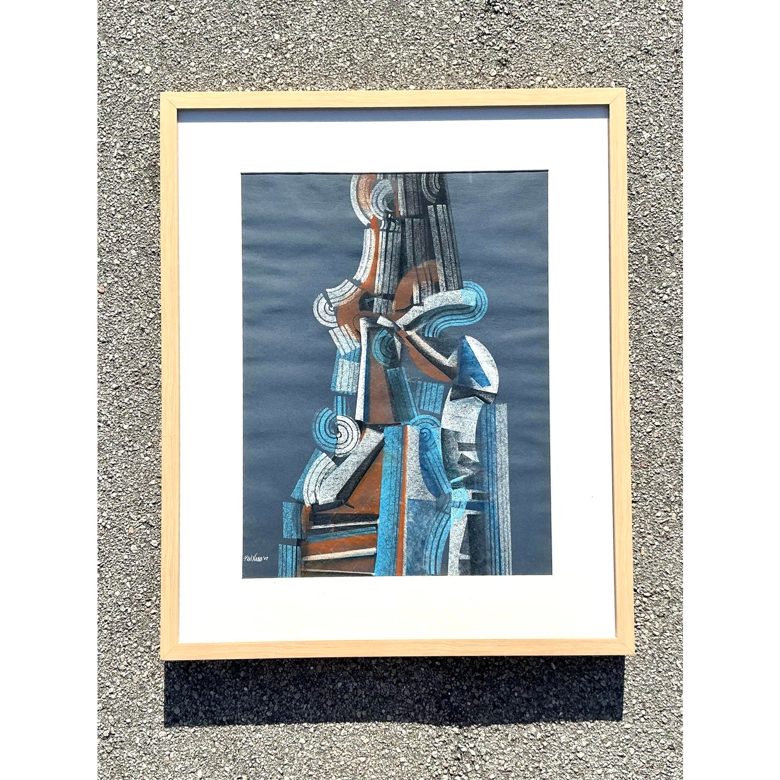 Vintage Boho Abstract Pastel on Paper - Side view