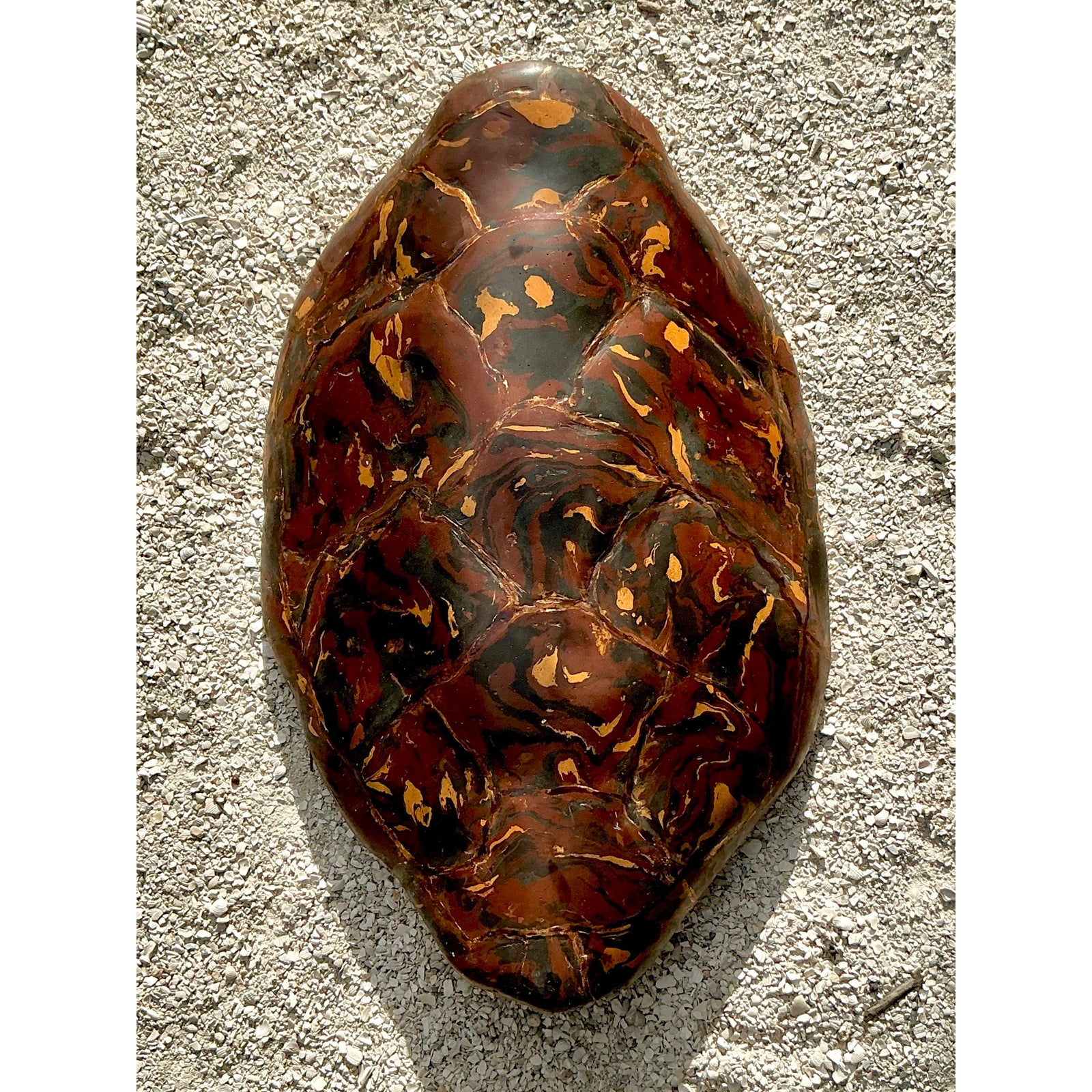 Vintage Boho Artisanal Pigmented Plaster Scagliola Turtle Shell - Detail view
