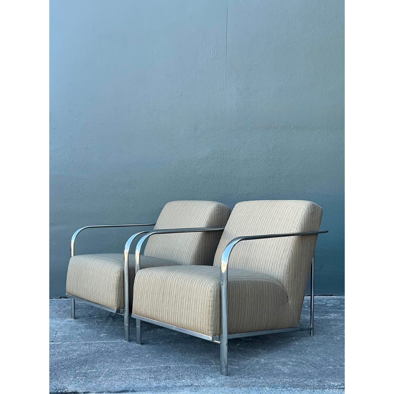 Vintage Boho Chrome Frame Lounge Chairs - A Pair - Detail view