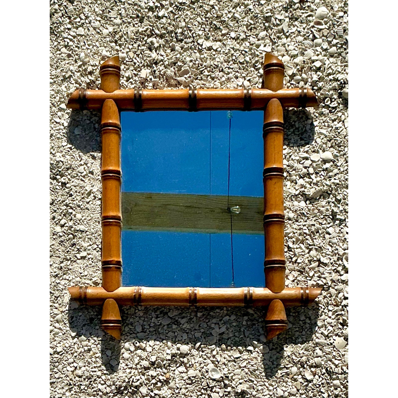 Vintage Boho Carved Bamboo Mirror - Side view