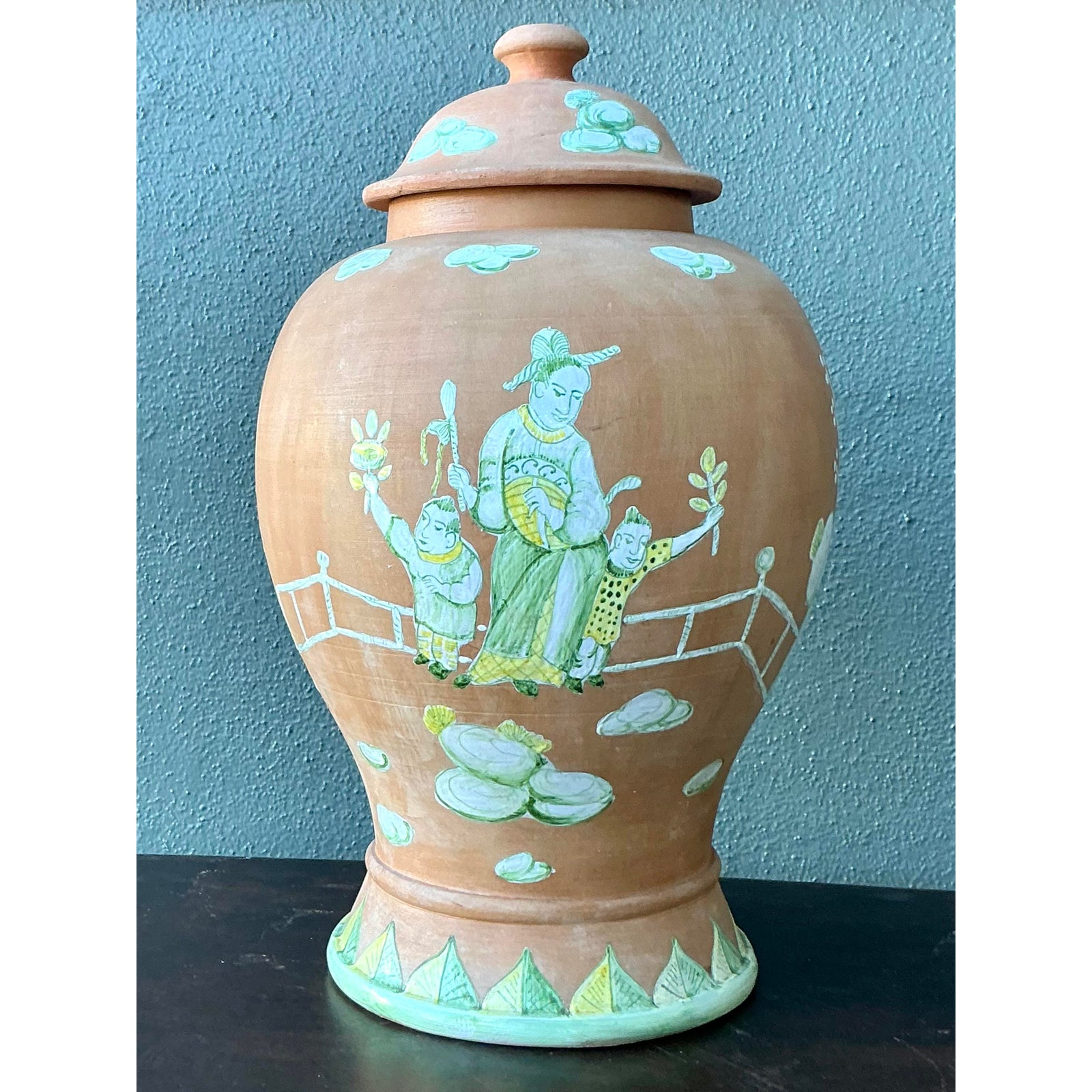 Vintage Regency Chinoiserie Lidded Urn - Side view