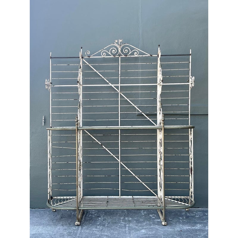 Vintage Boho French Wrought Iron and Brass Bakers Rack - Top view