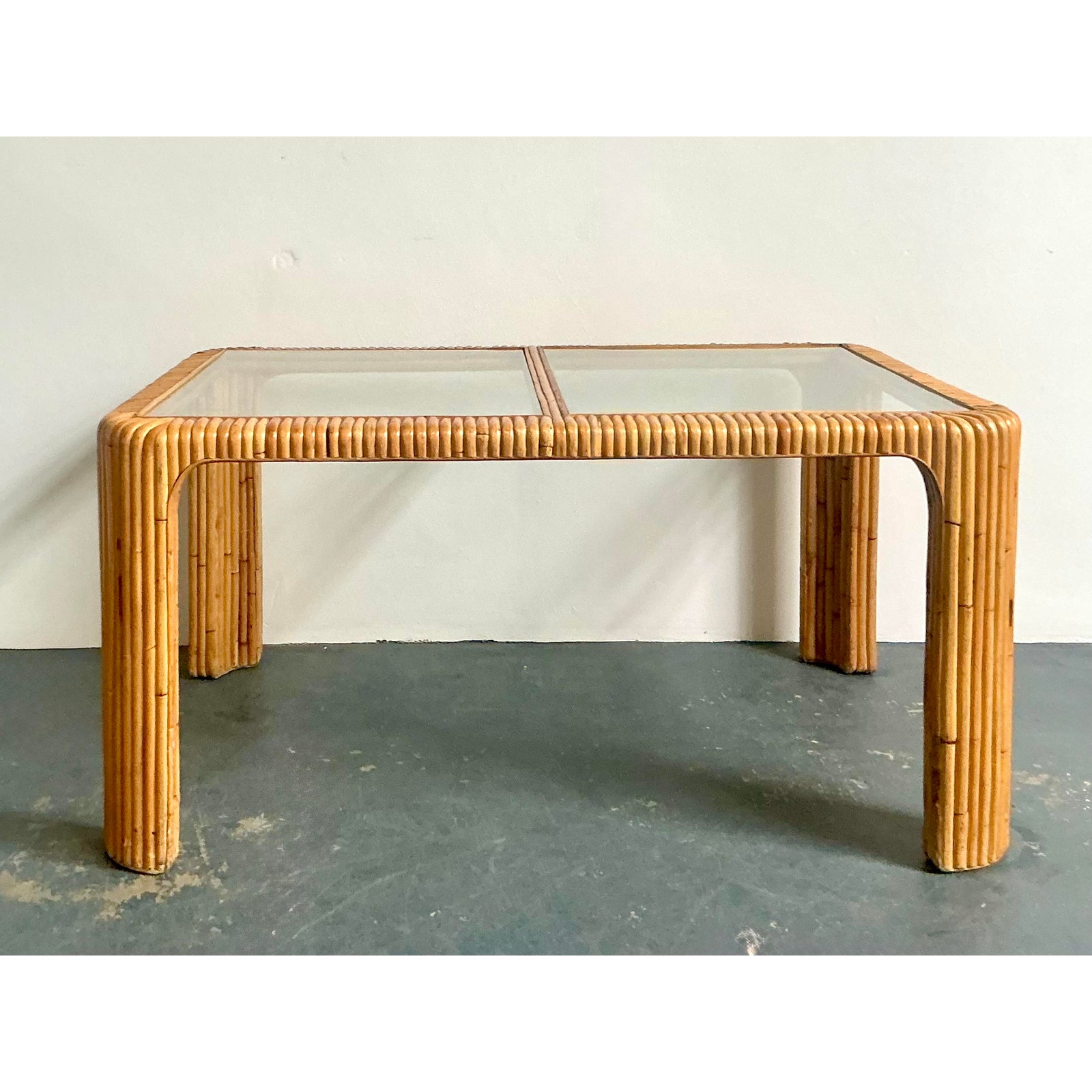 Vintage Boho Bent Rattan Dining Table - Top view