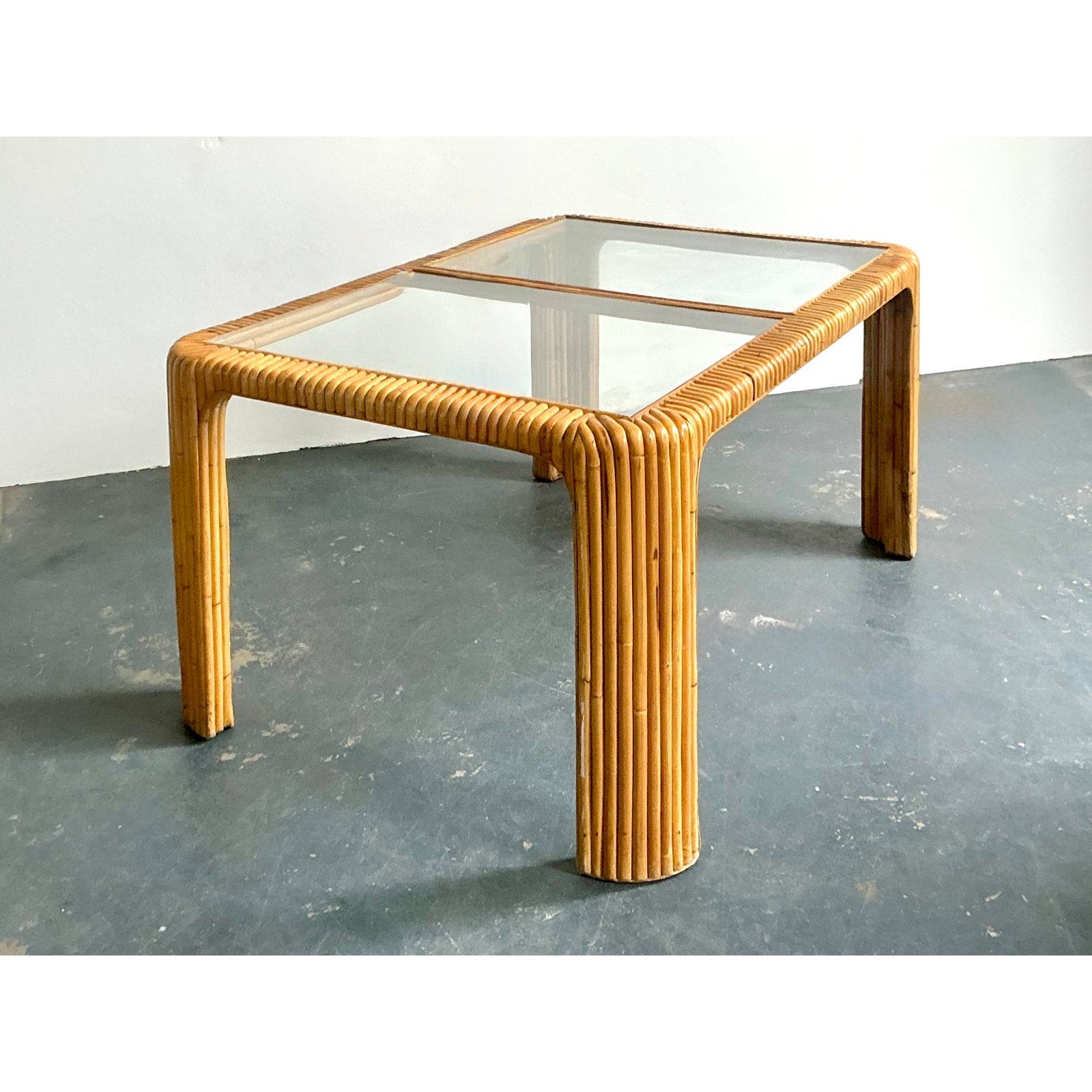 Vintage Boho Bent Rattan Dining Table - Side view