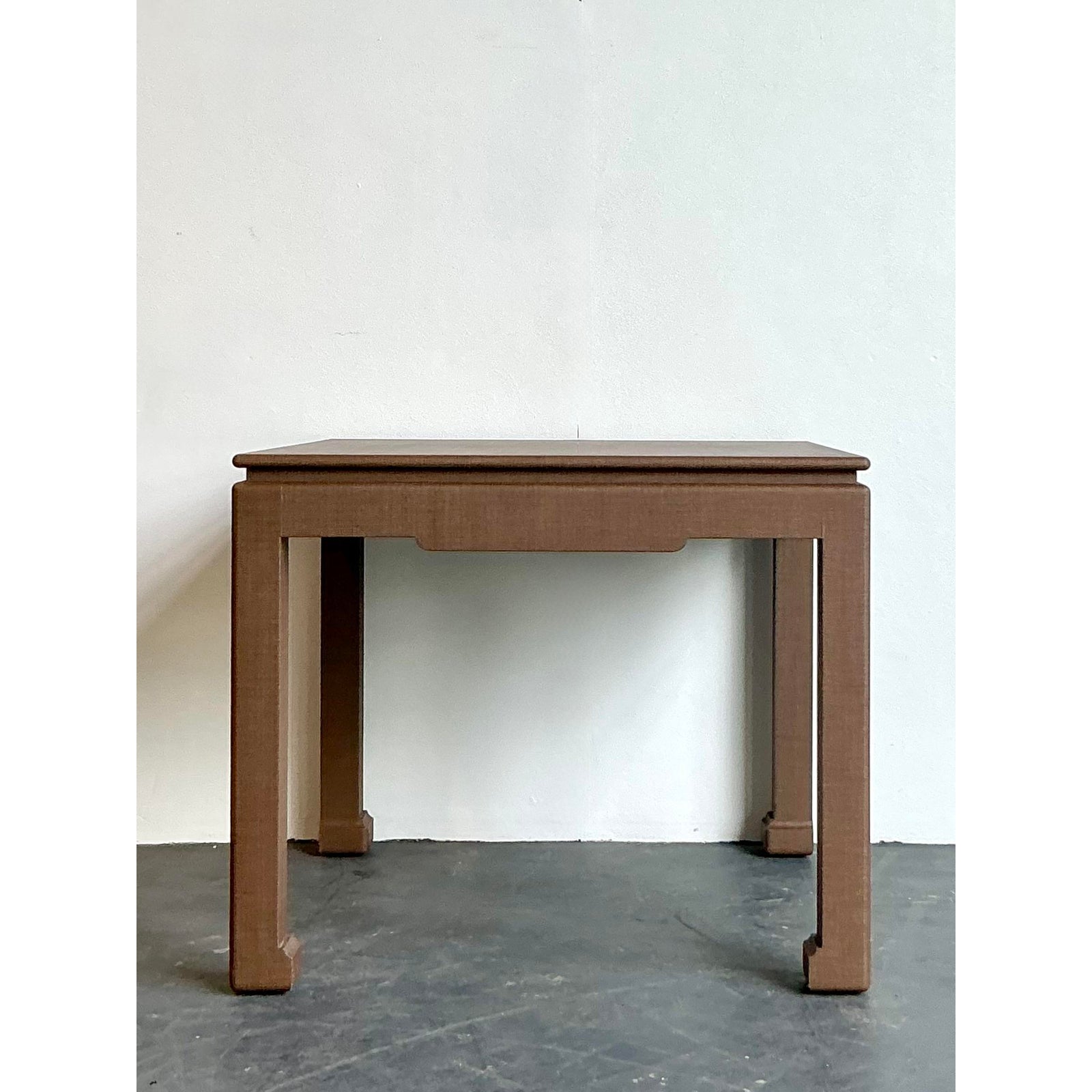 Vintage Boho Lacquered Grasscloth Game Table - Side view