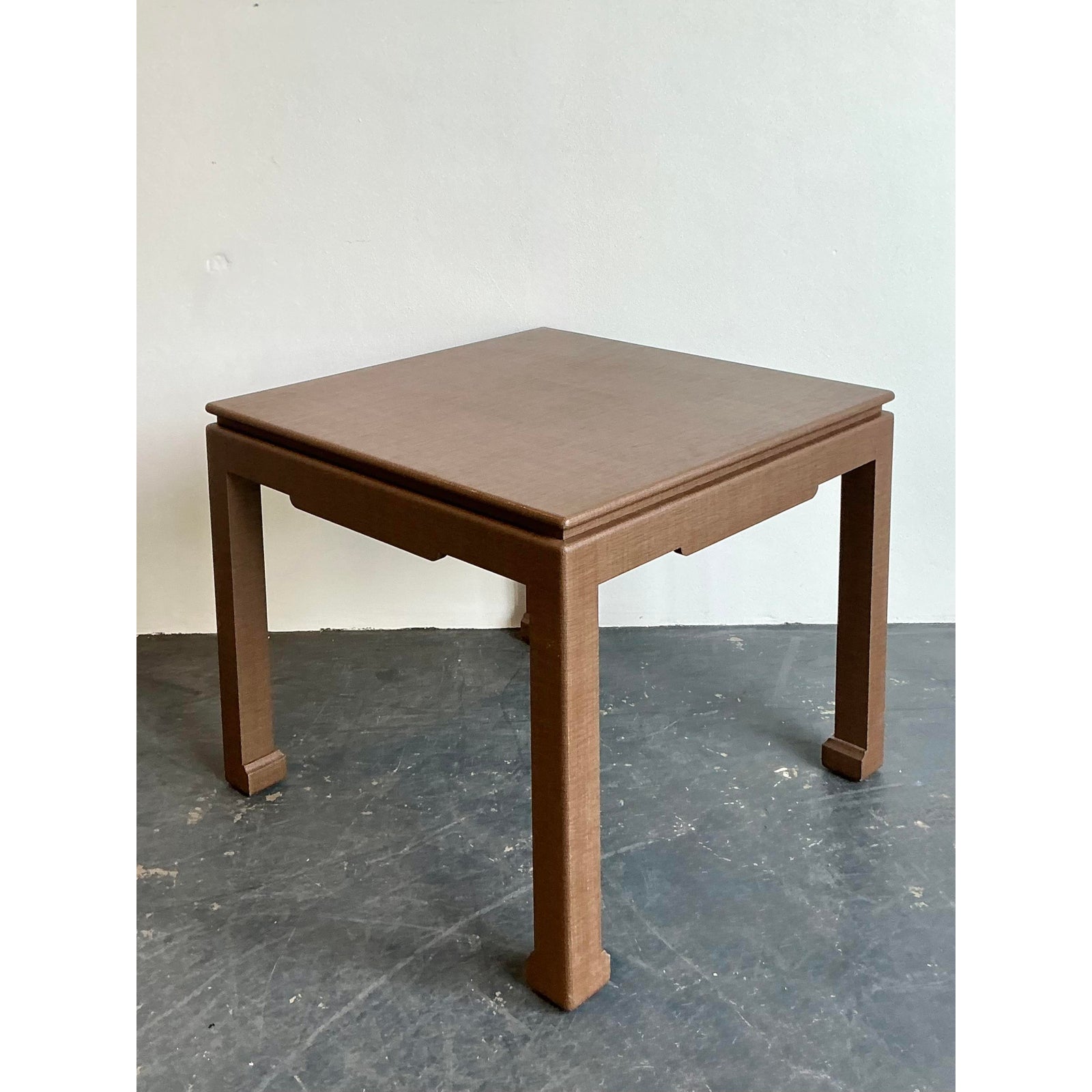 Vintage Boho Lacquered Grasscloth Game Table - Top view