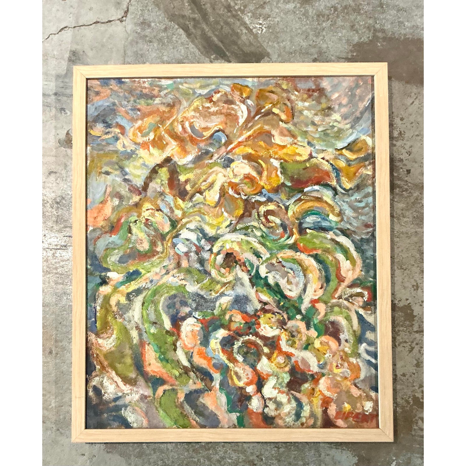 Vintage Boho Original Abstract Oil on Canvas - Canvas, 25.5W x 30.75H - Side view