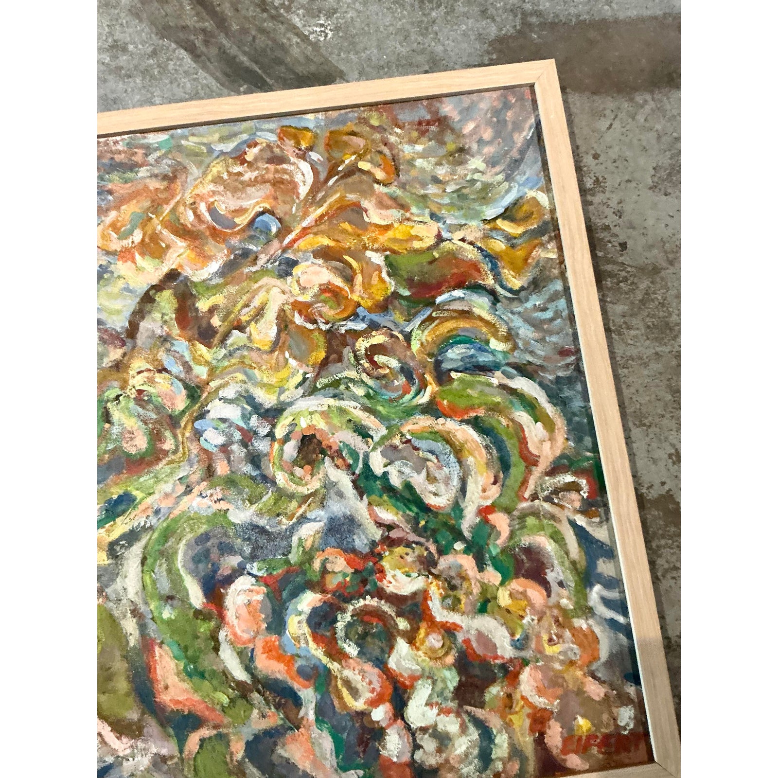 Vintage Boho Original Abstract Oil on Canvas - Canvas, 25.5W x 30.75H - Back view