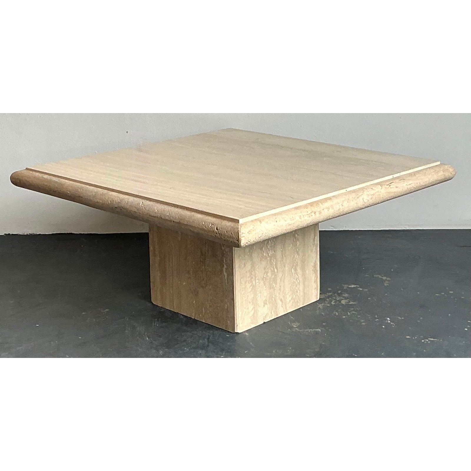 Vintage Boho Italian Stone International Travertine Coffee Table - Top view