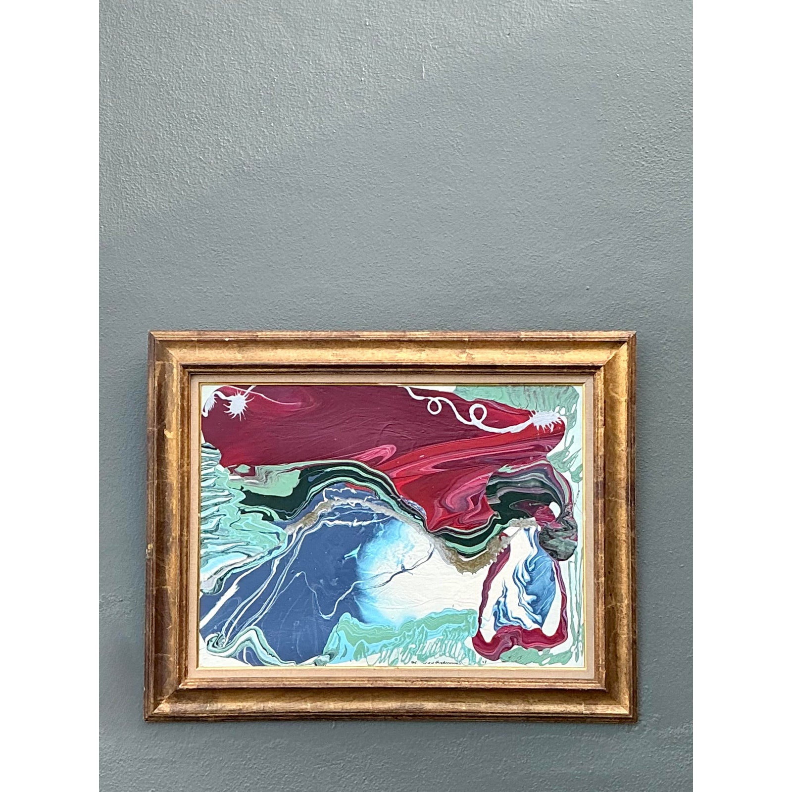 Vintage Boho Original Abstract Oil on Canvas - Canvas, 40W x 32H - Top view