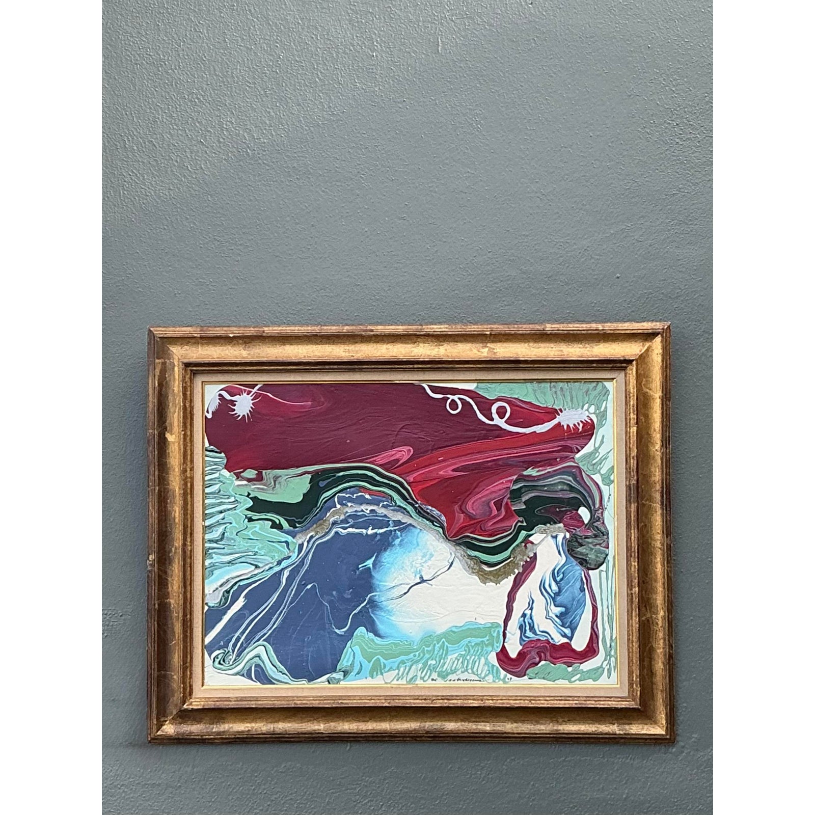 Vintage Boho Original Abstract Oil on Canvas - Canvas, 40W x 32H - Side view
