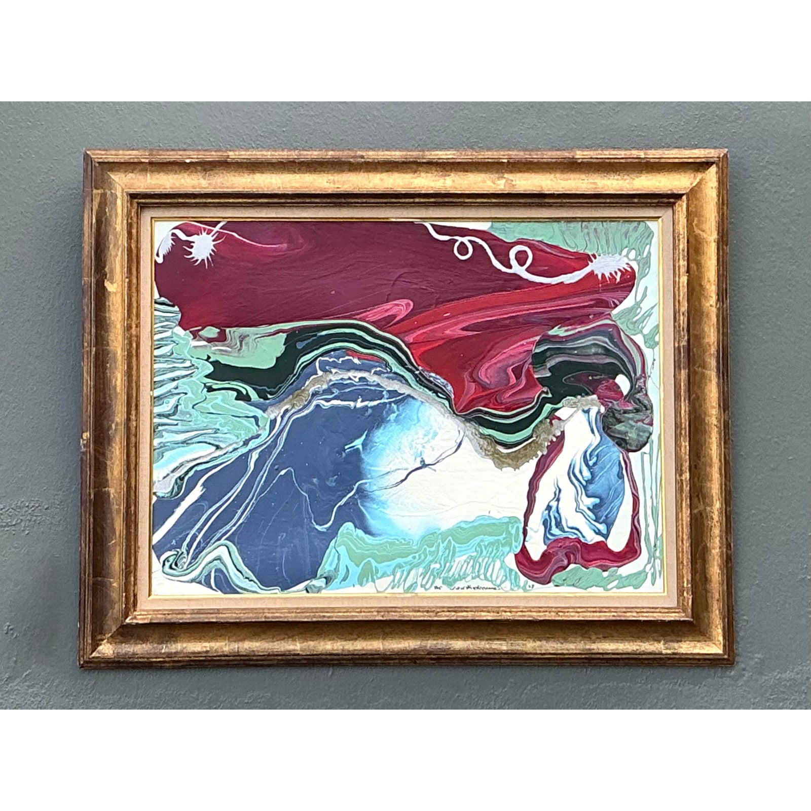 Vintage Boho Original Abstract Oil on Canvas - Canvas, 40W x 32H - Detail view