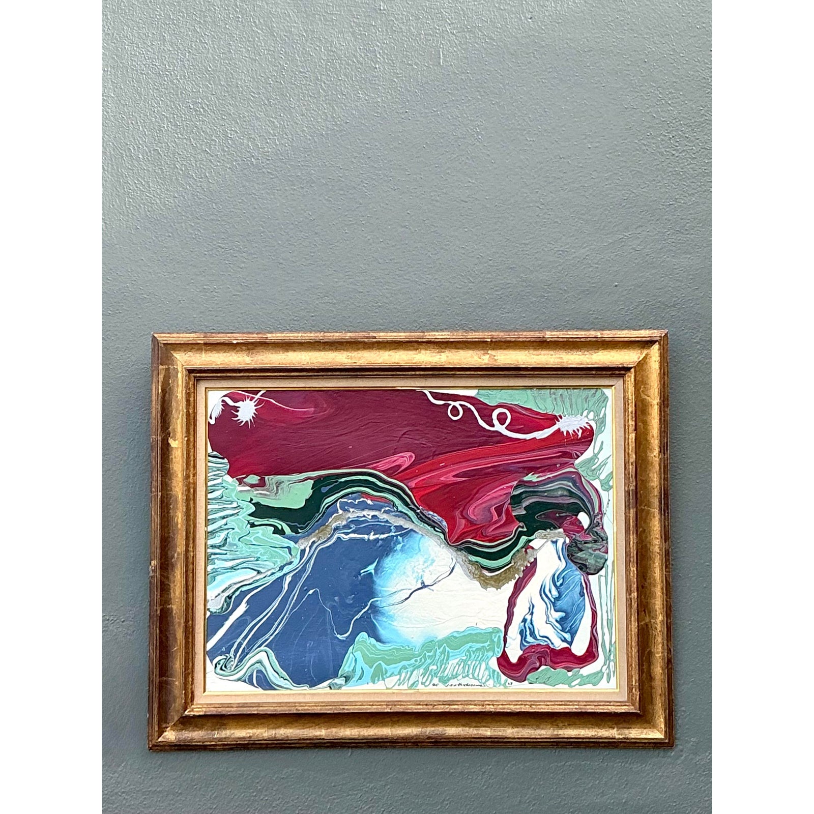 Vintage Boho Original Abstract Oil on Canvas - Canvas, 40W x 32H - Back view