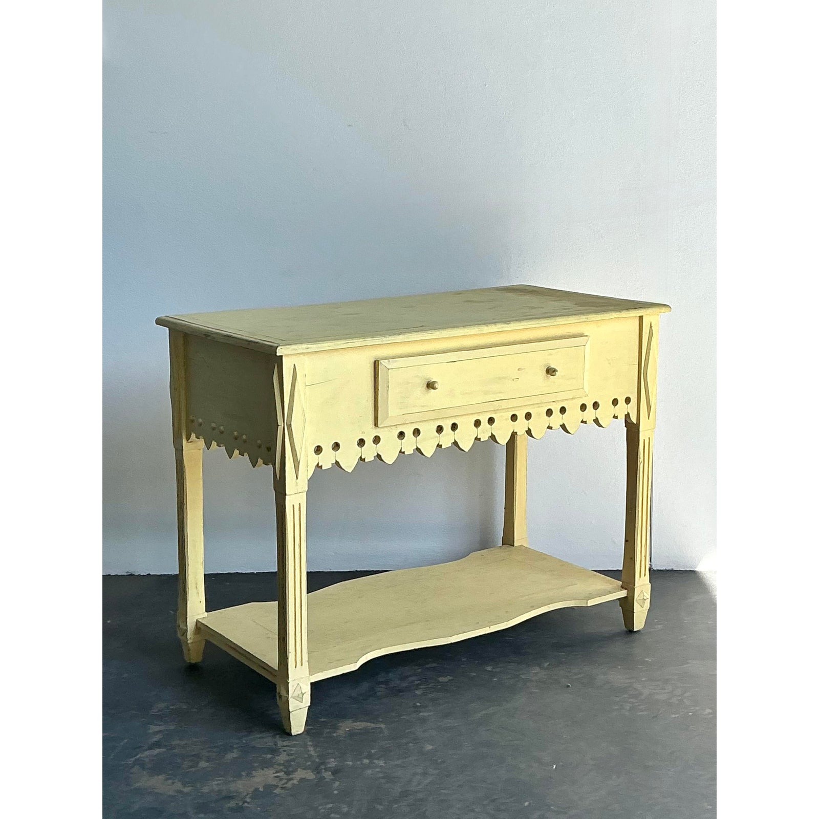 Vintage Patinated Gingerbread Wood Sideboard - Side view