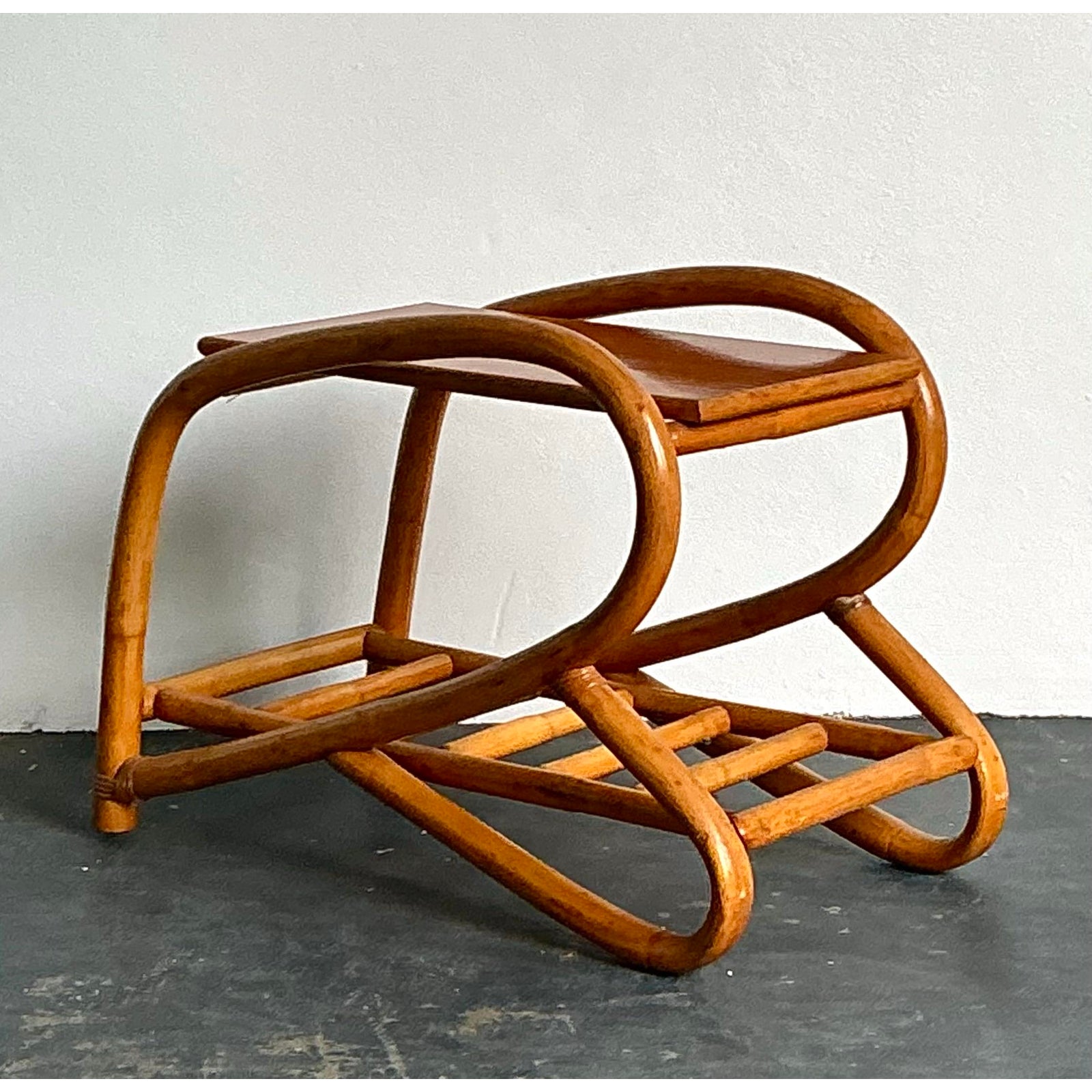 Vintage 1950s Bent Rattan Side Table - Side view