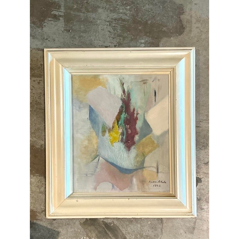 Vintage Original Abstract Oil Painting on Canvas - Canvas, 22.25W x 25.25H - Detail view