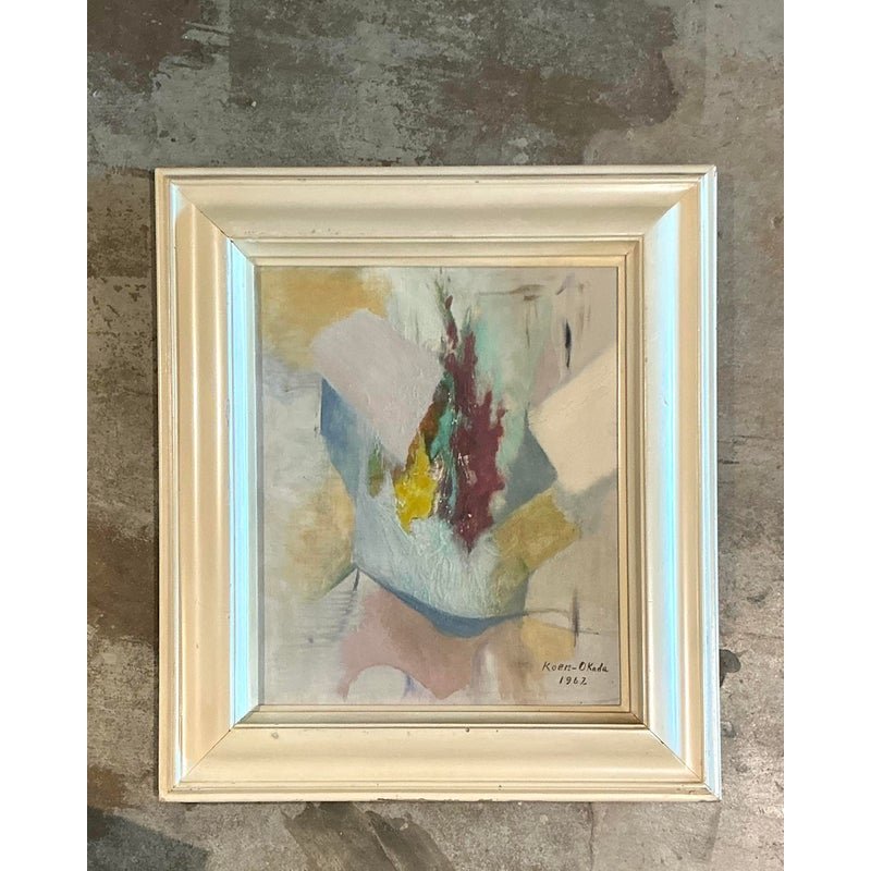 Vintage Original Abstract Oil Painting on Canvas - Canvas, 22.25W x 25.25H - Back view