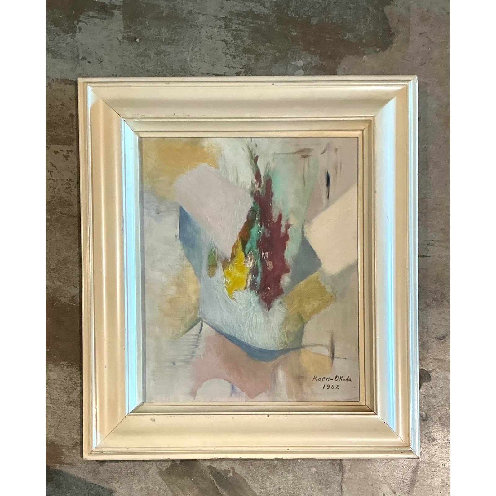 Vintage Original Abstract Oil Painting on Canvas - Canvas, 22.25W x 25.25H - Top view