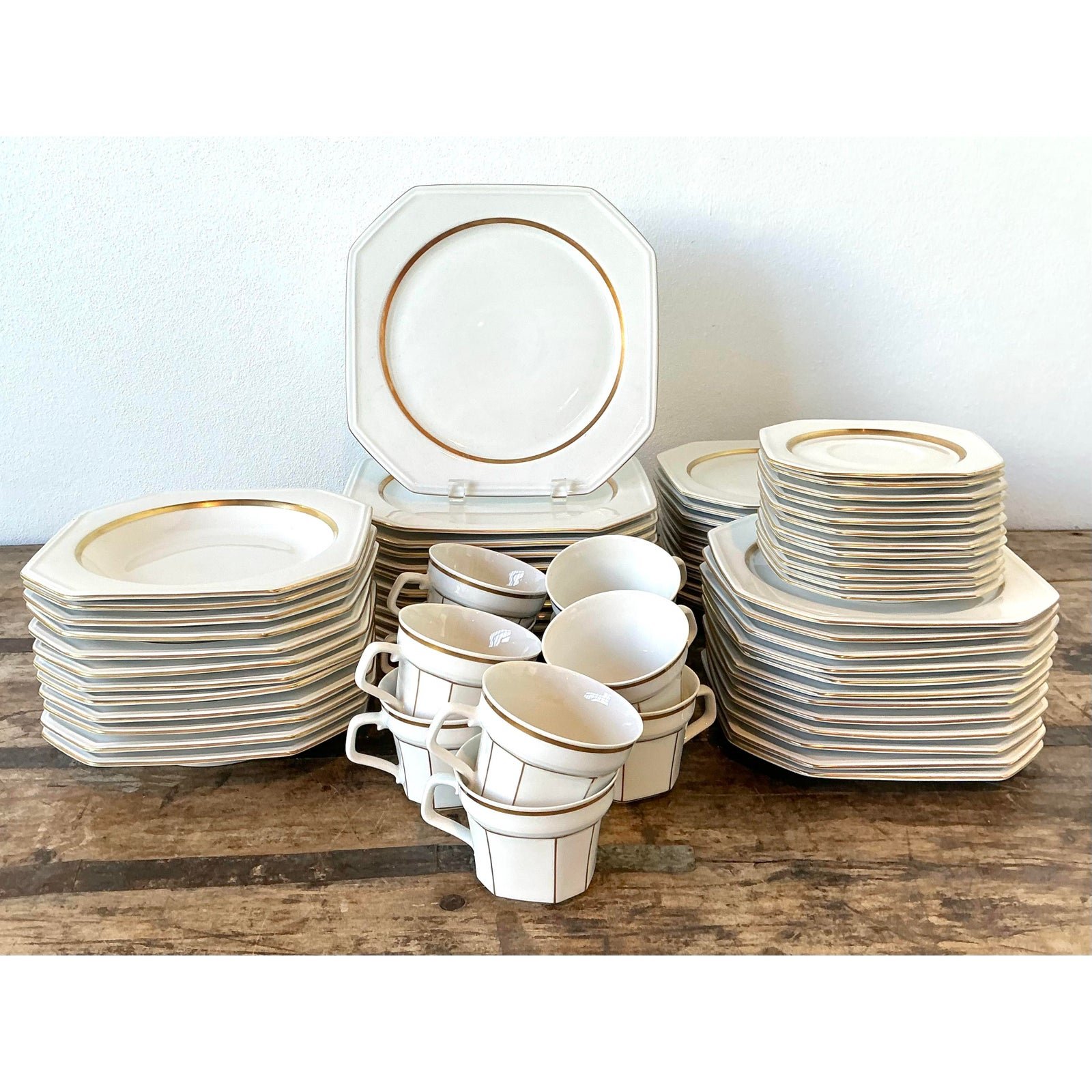 Vintage Galerie De Porcelaine Gold Rim China - Set of 70 - Back view