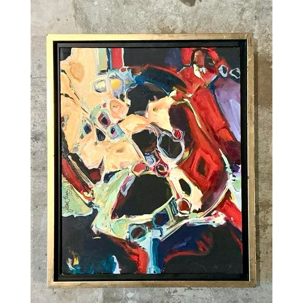 Vintage Boho Original Abstract Oil on Canvas - Canvas, 18W x 22.25H - Detail view