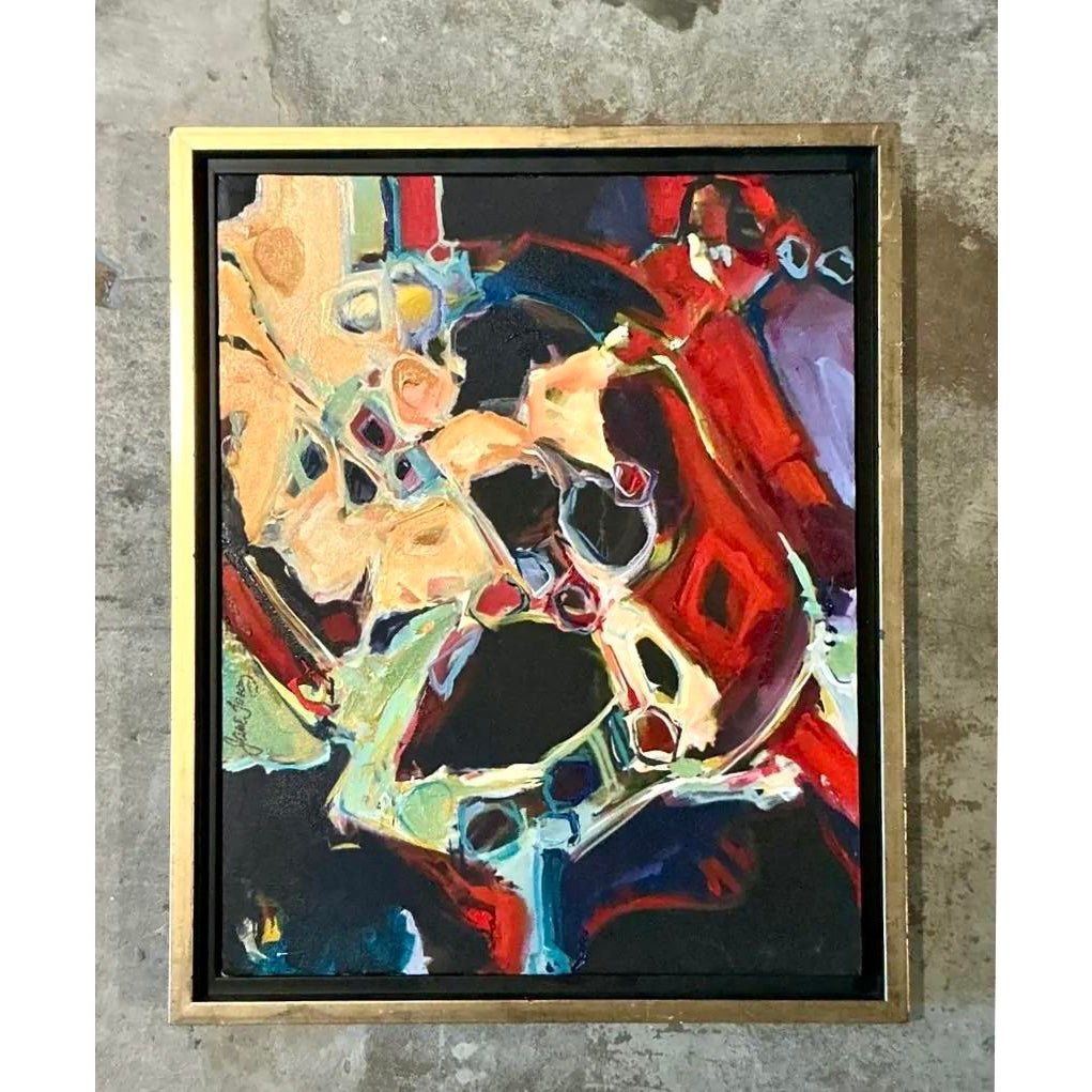 Vintage Boho Original Abstract Oil on Canvas - Canvas, 18W x 22.25H - Side view
