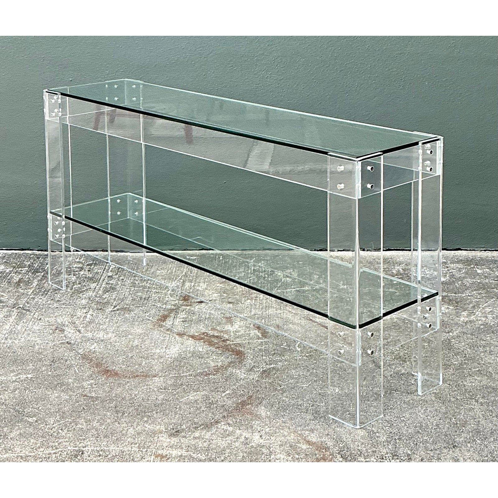 Vintage Lucite and Chrome Console Table - Detail view