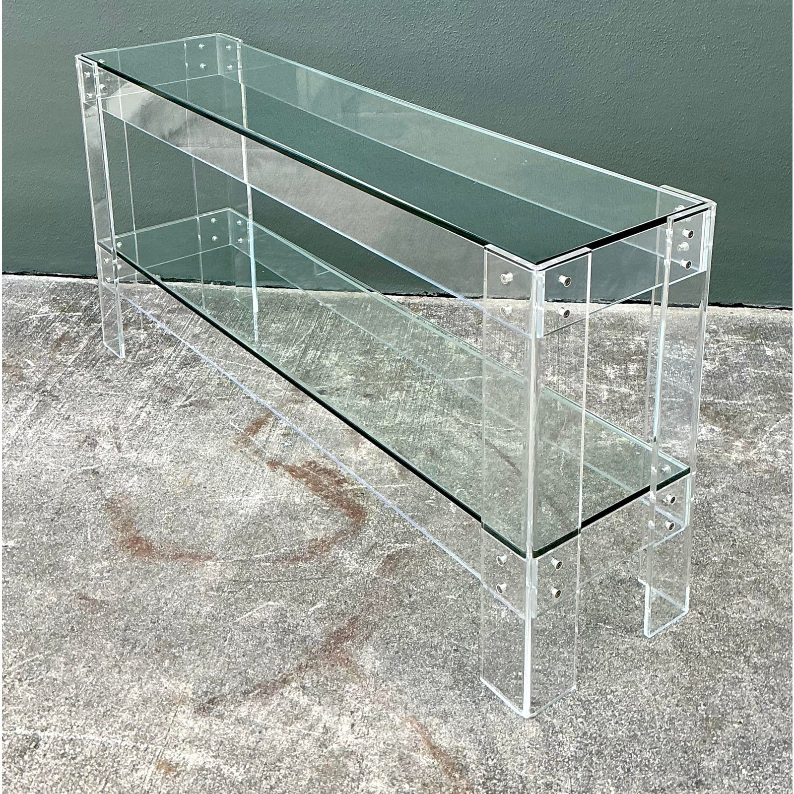 Vintage Lucite and Chrome Console Table - Side view