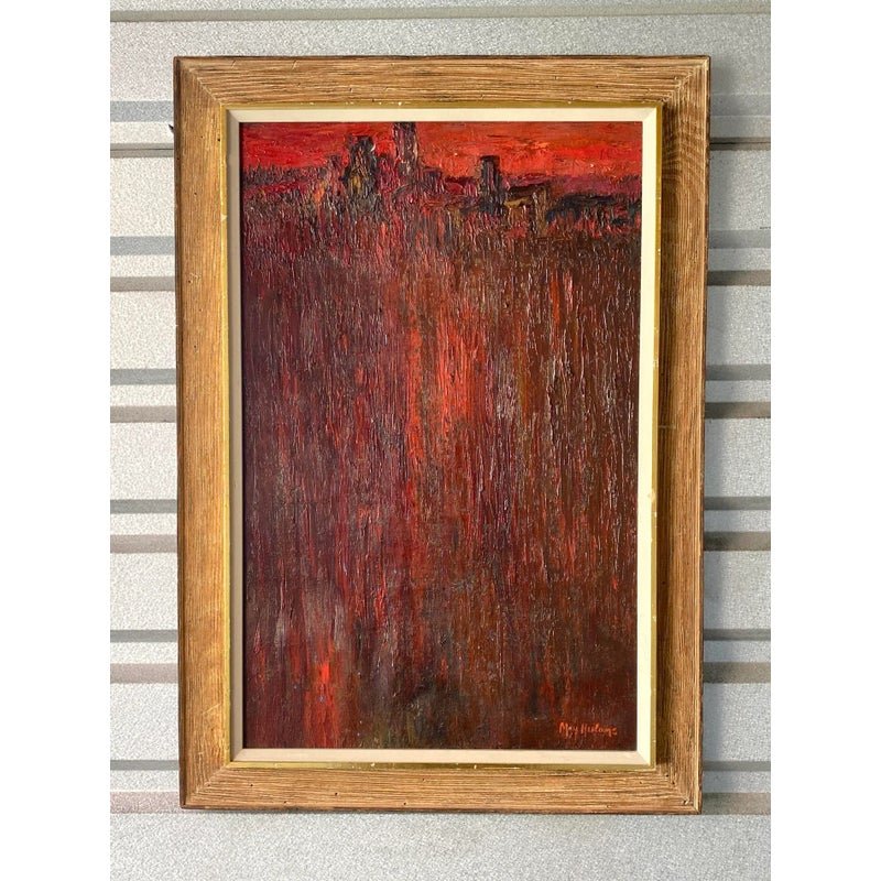 Midcentury Abstract Original Oil Painting Signed May Heiloms - Detail view