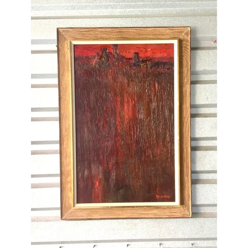Midcentury Abstract Original Oil Painting Signed May Heiloms - Back view