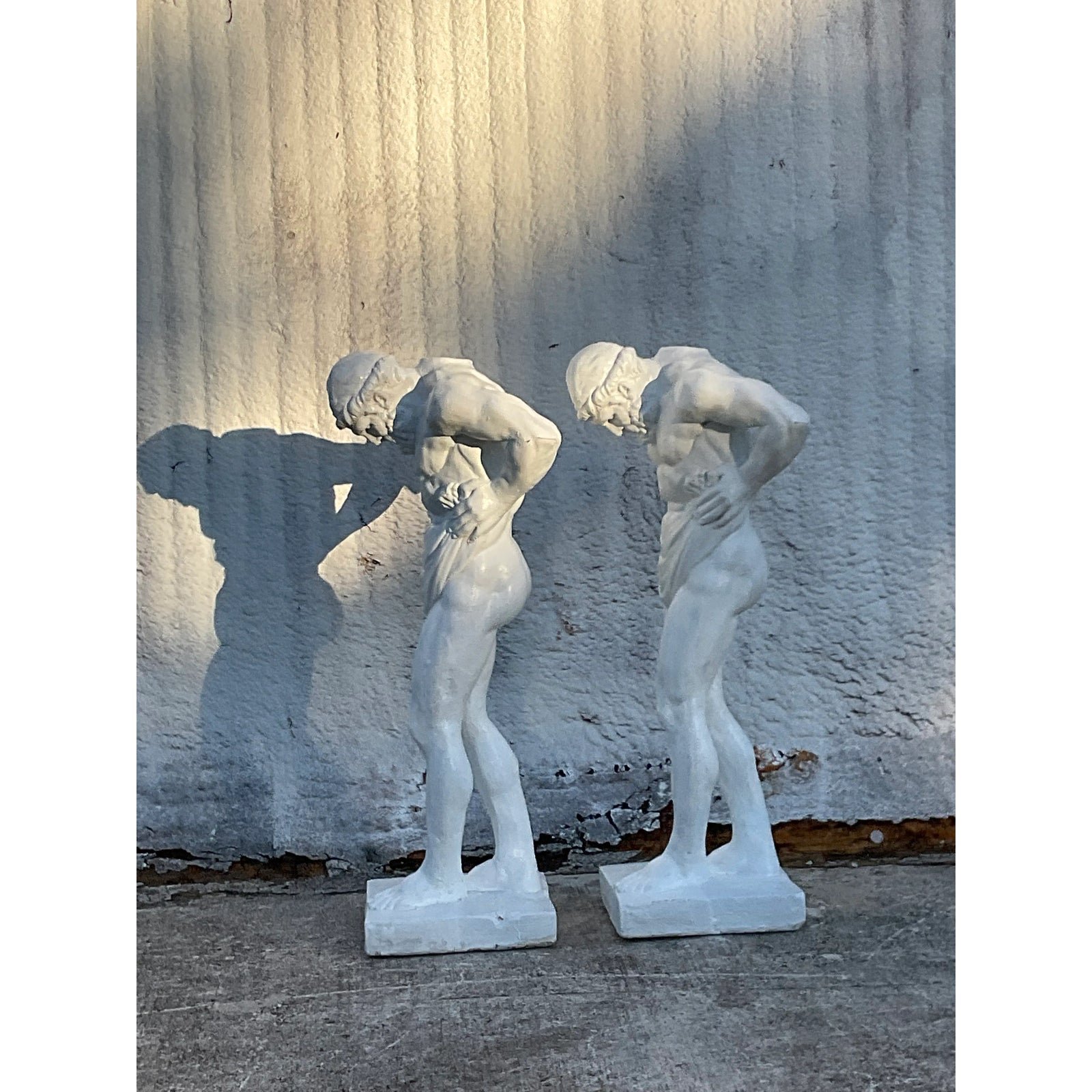 Vintage Grand Tour Painted Concrete Hercules Pedestal- a Pair - Back view